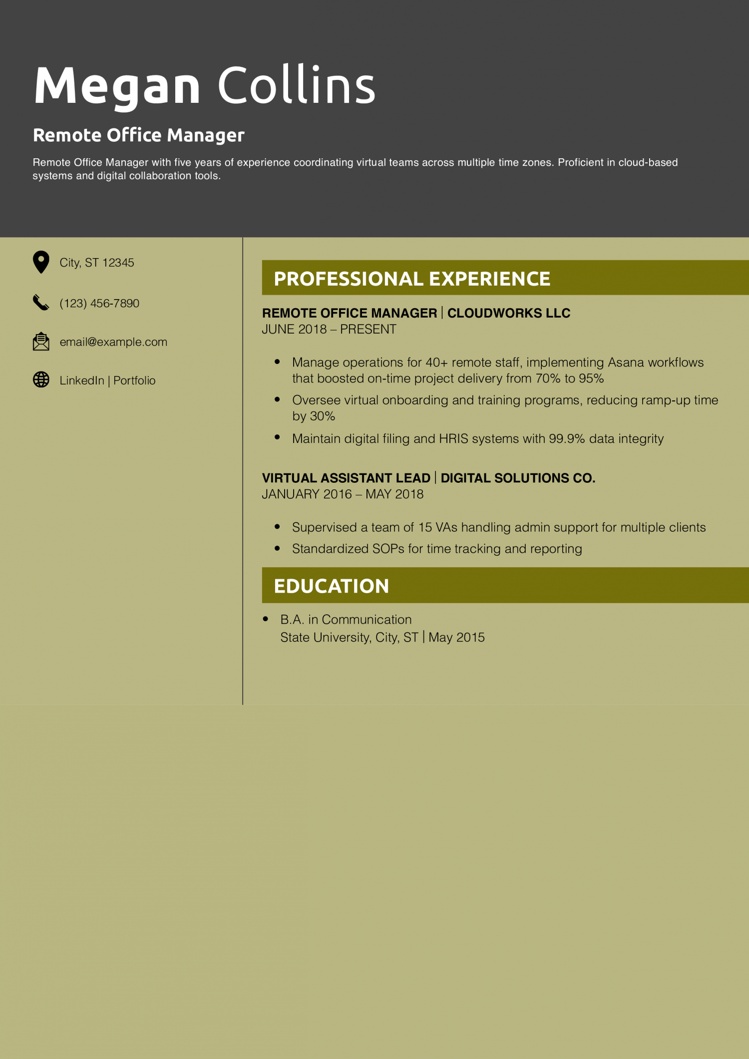 Remote Office Manager Resume Example