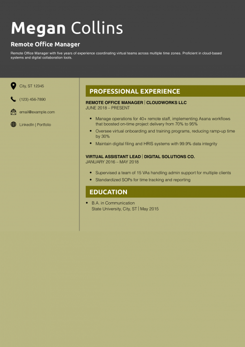 Remote Office Manager Resume Example
