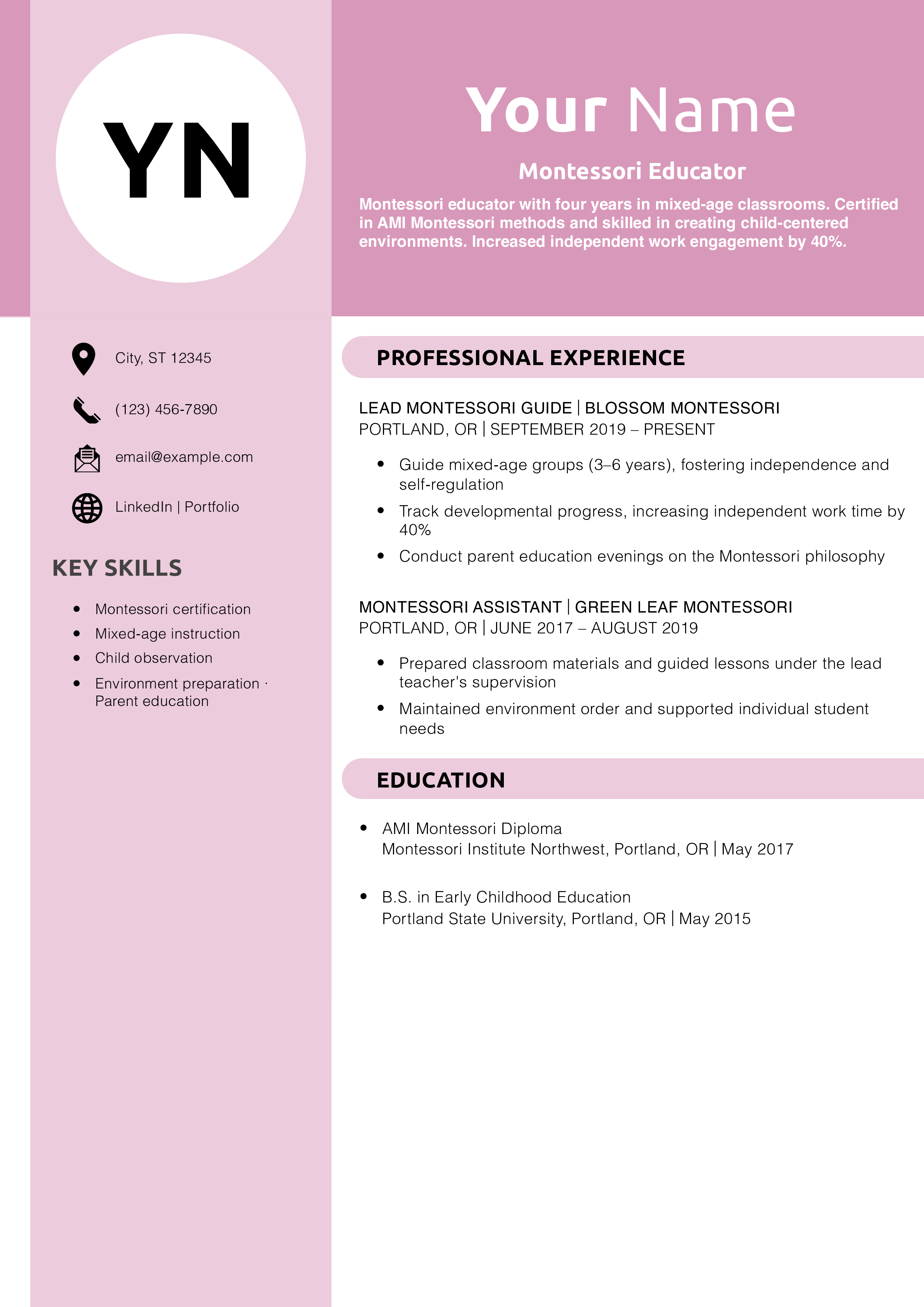 Montessori Educator Resume Example