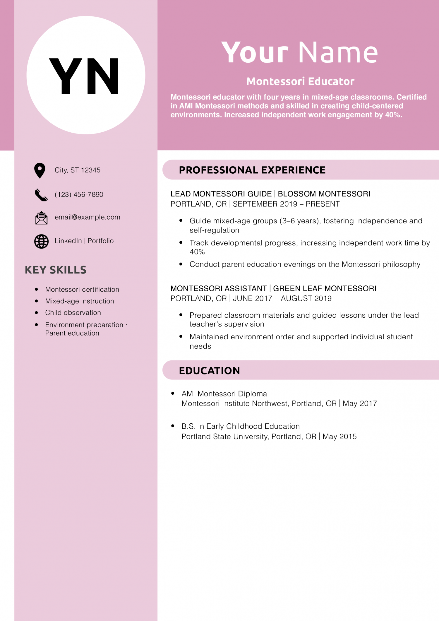 Montessori Educator Resume Example