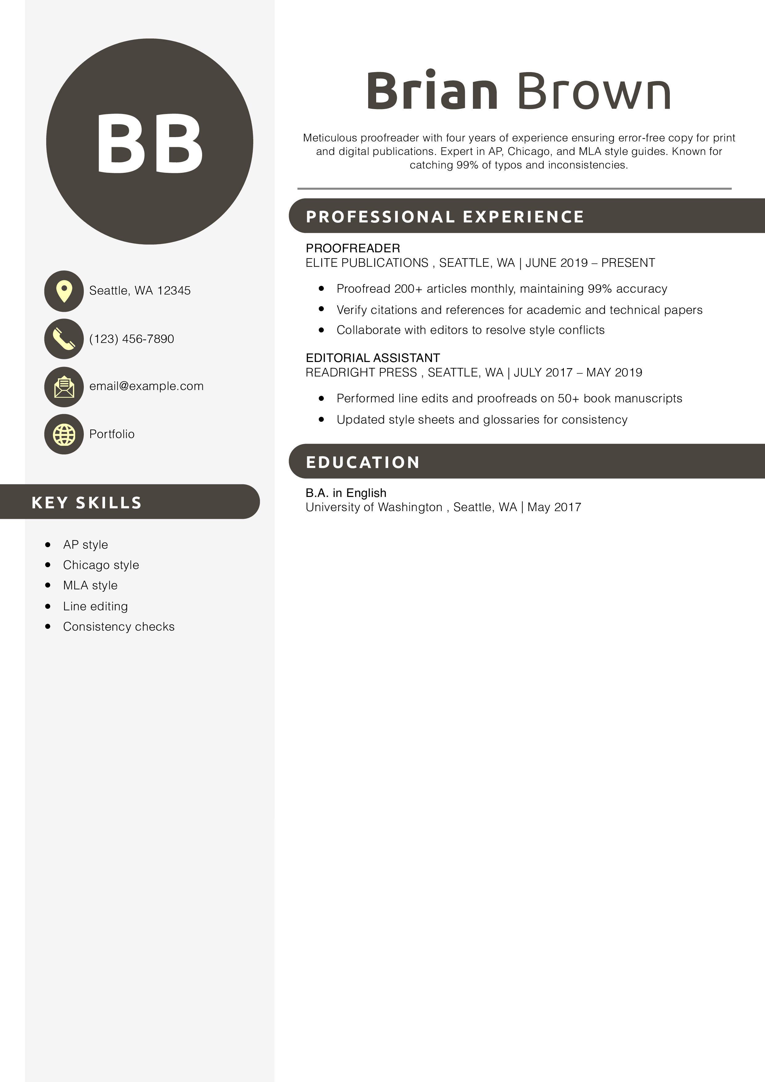 Proofreader Resume Example