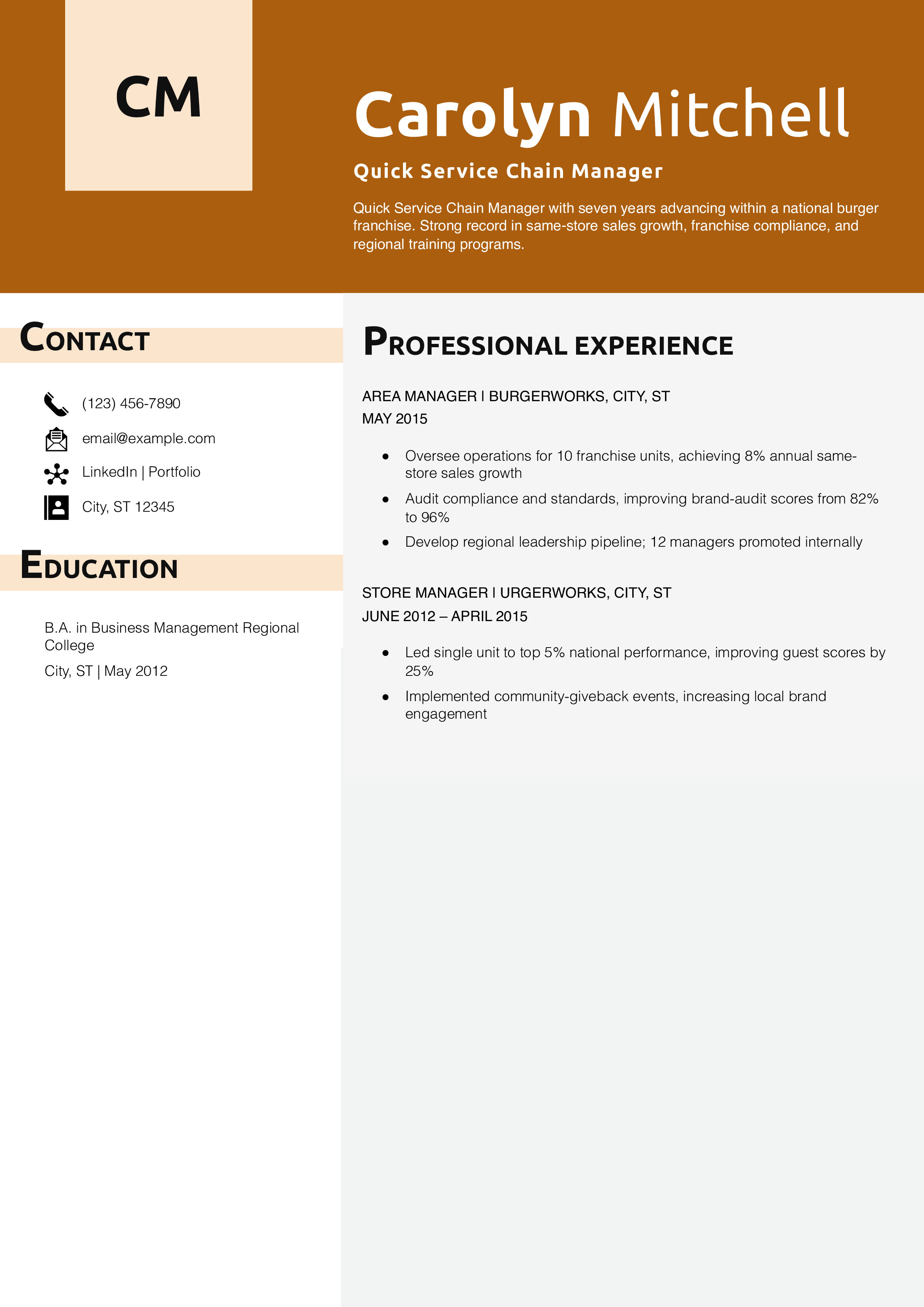 Quick Service Chain Manager Resume Example