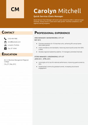 Quick Service Chain Manager Resume Example