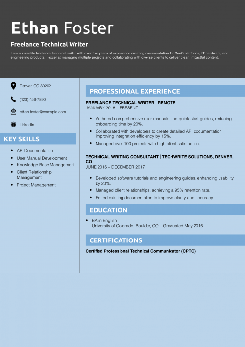 Freelance Technical Writer Resume Example