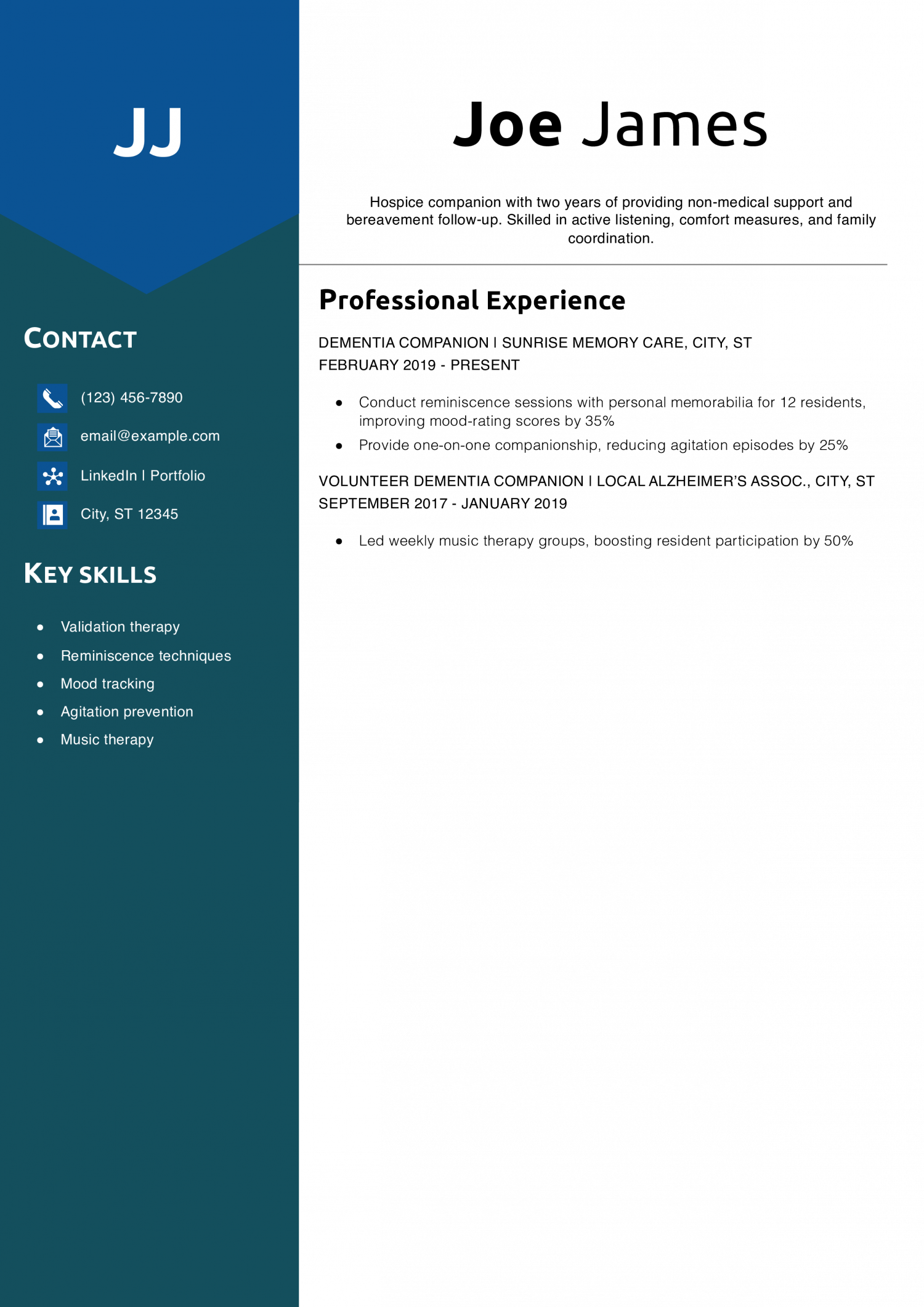 Hospice Companion Resume Example