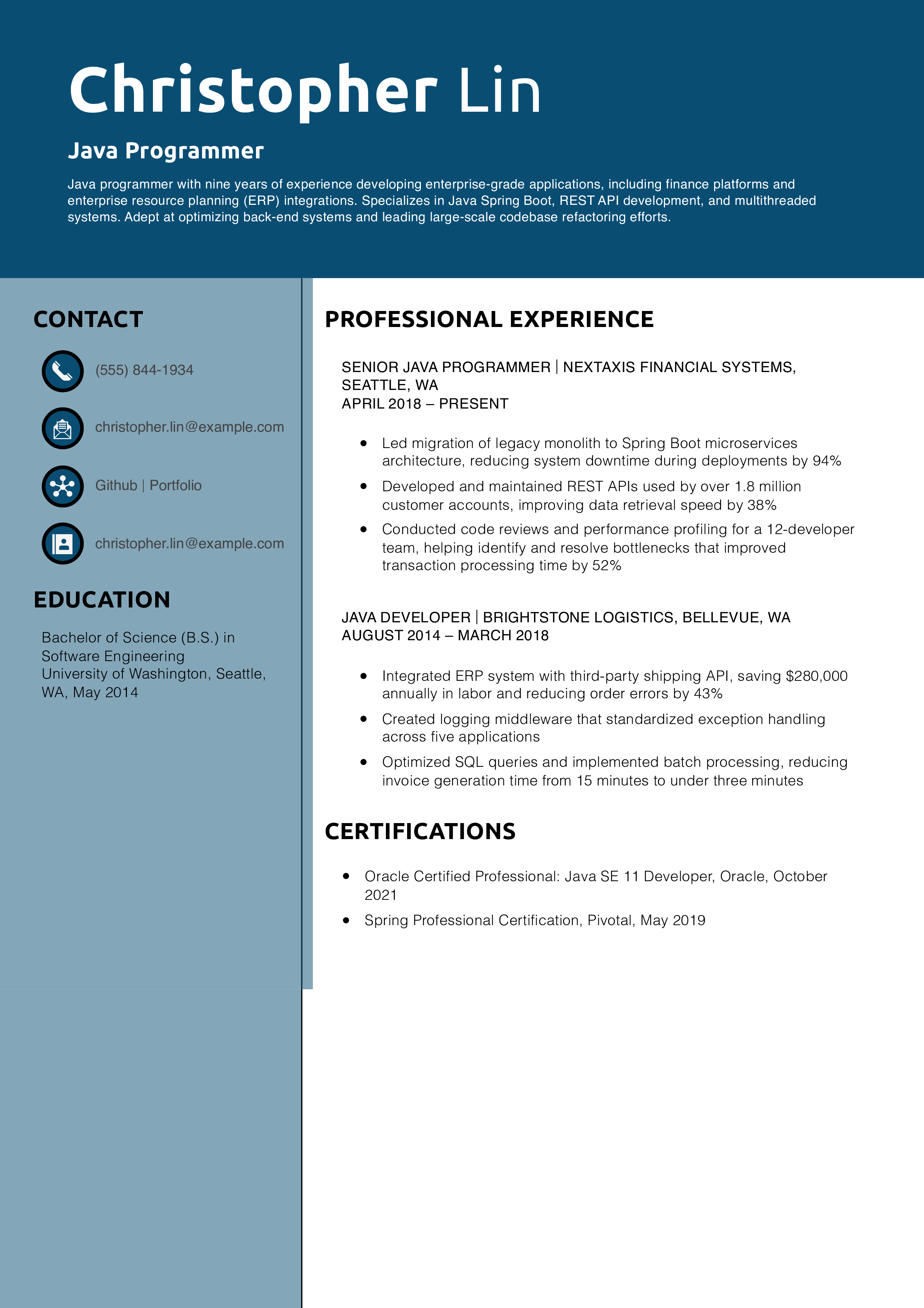 Java Programmer Resume Example