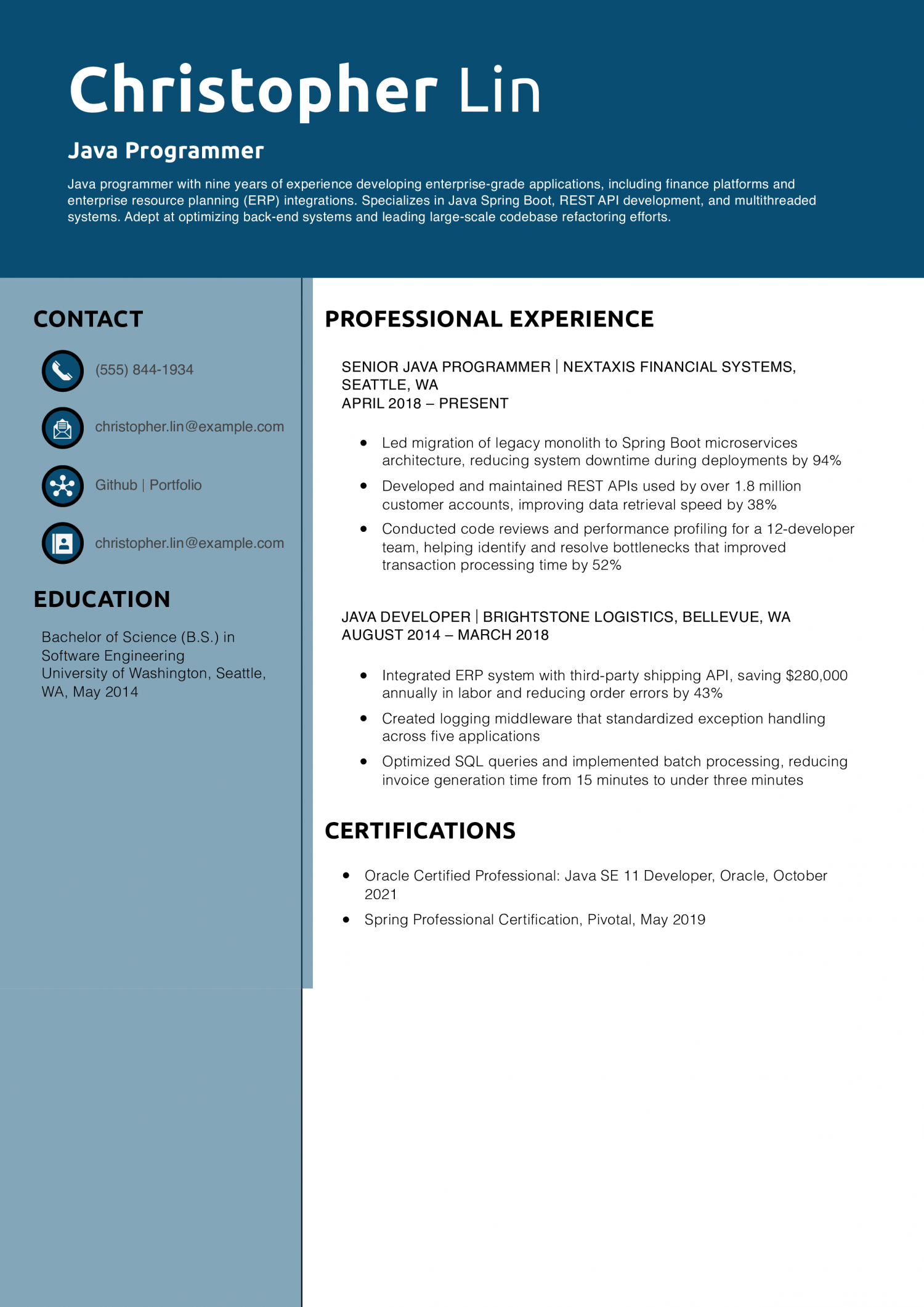 Java Programmer Resume Example