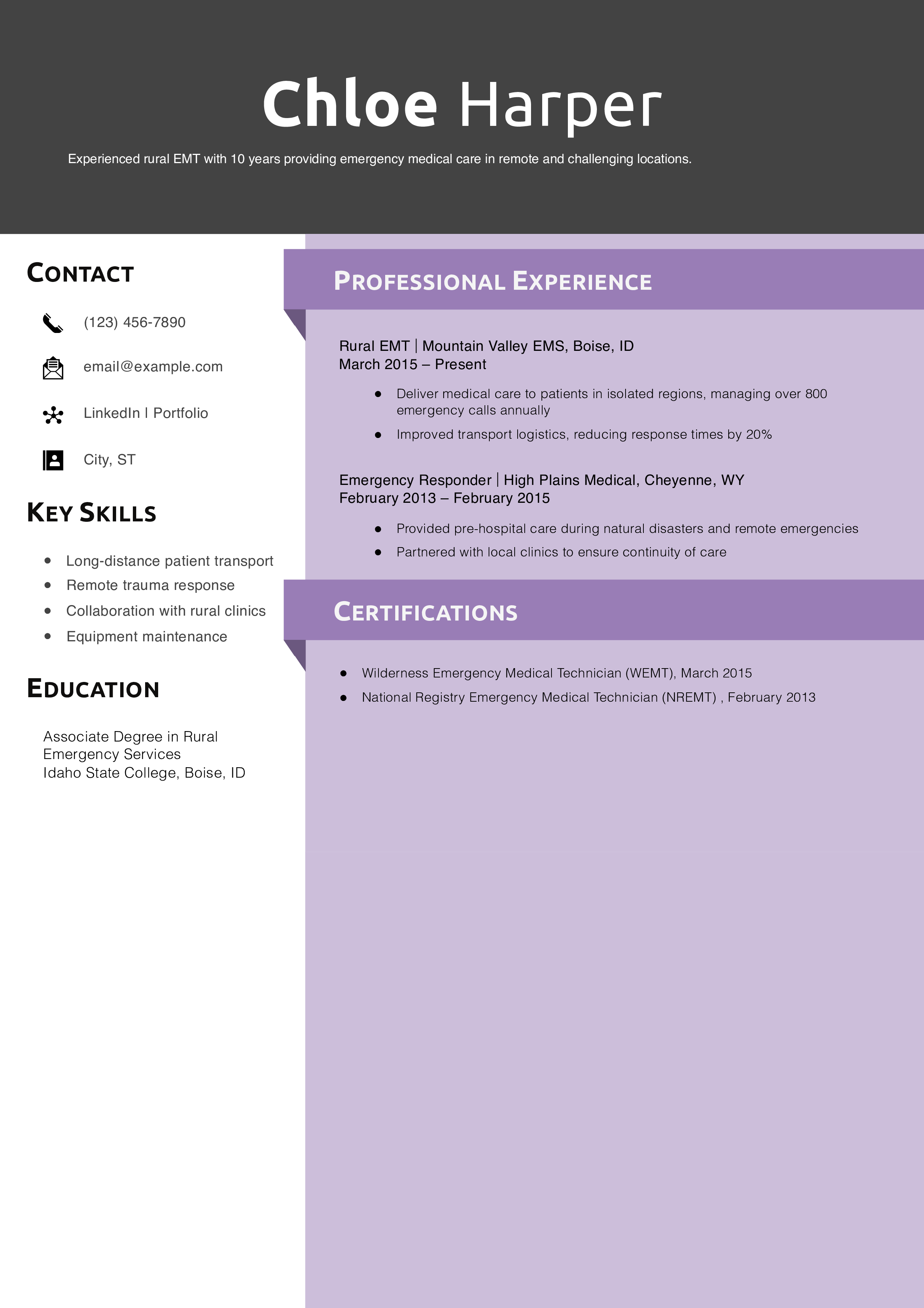 Rural EMT Resume Example