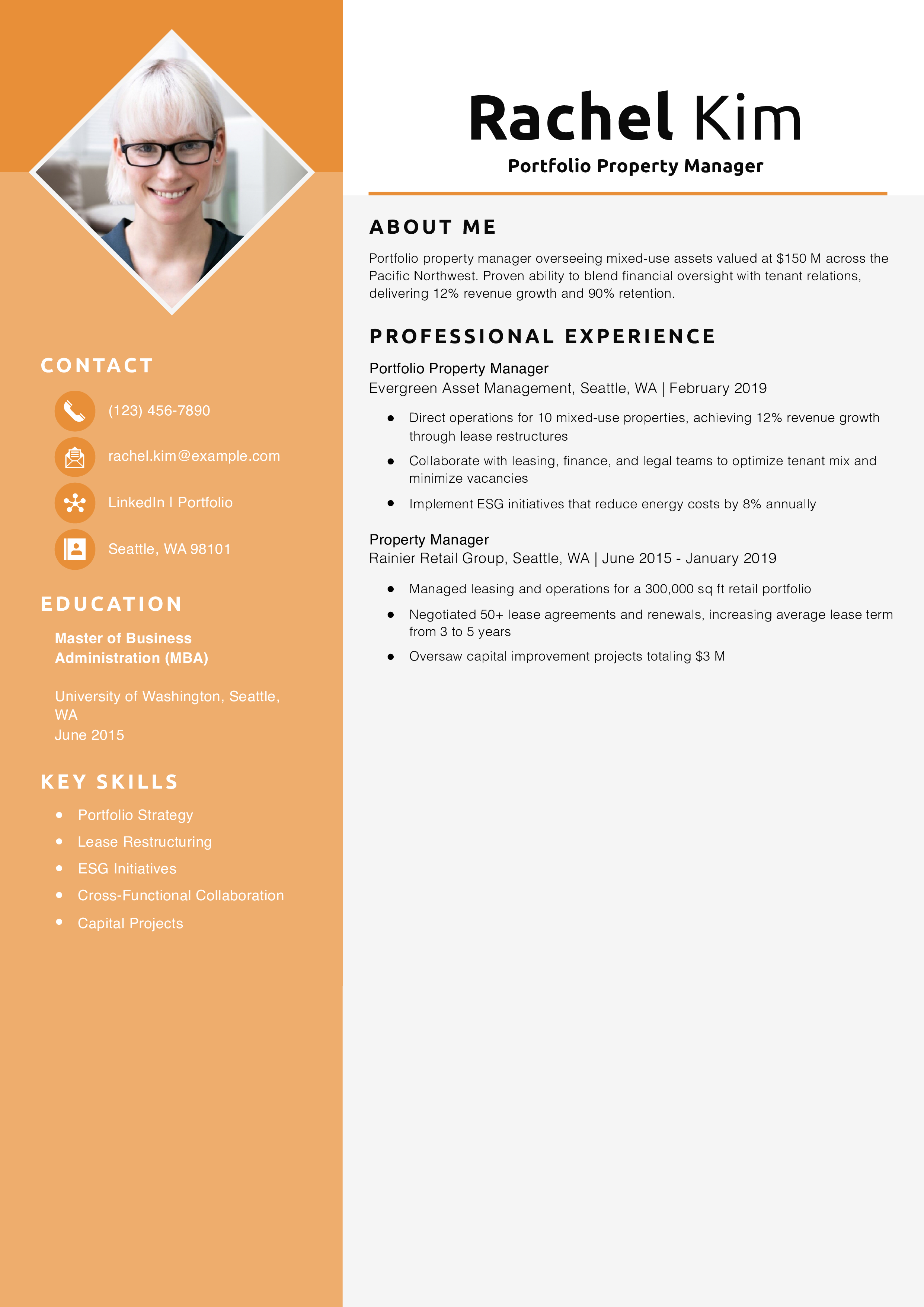 Portfolio Property Manager Resume Example