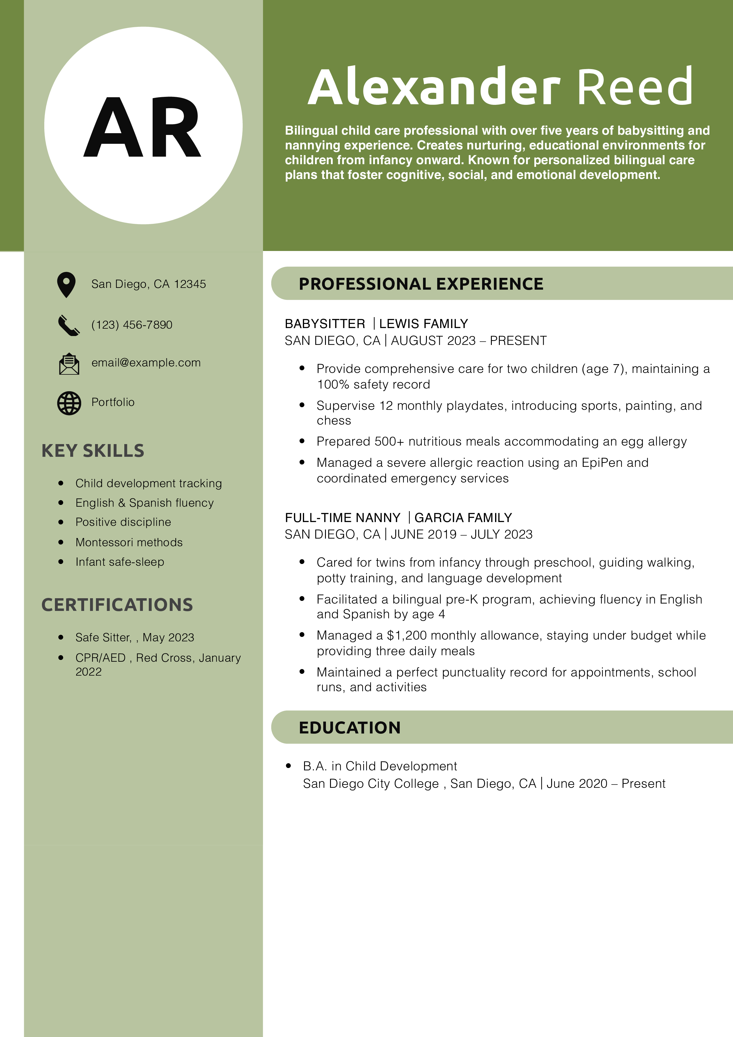 Bilingual Child Care Professional Resume Example