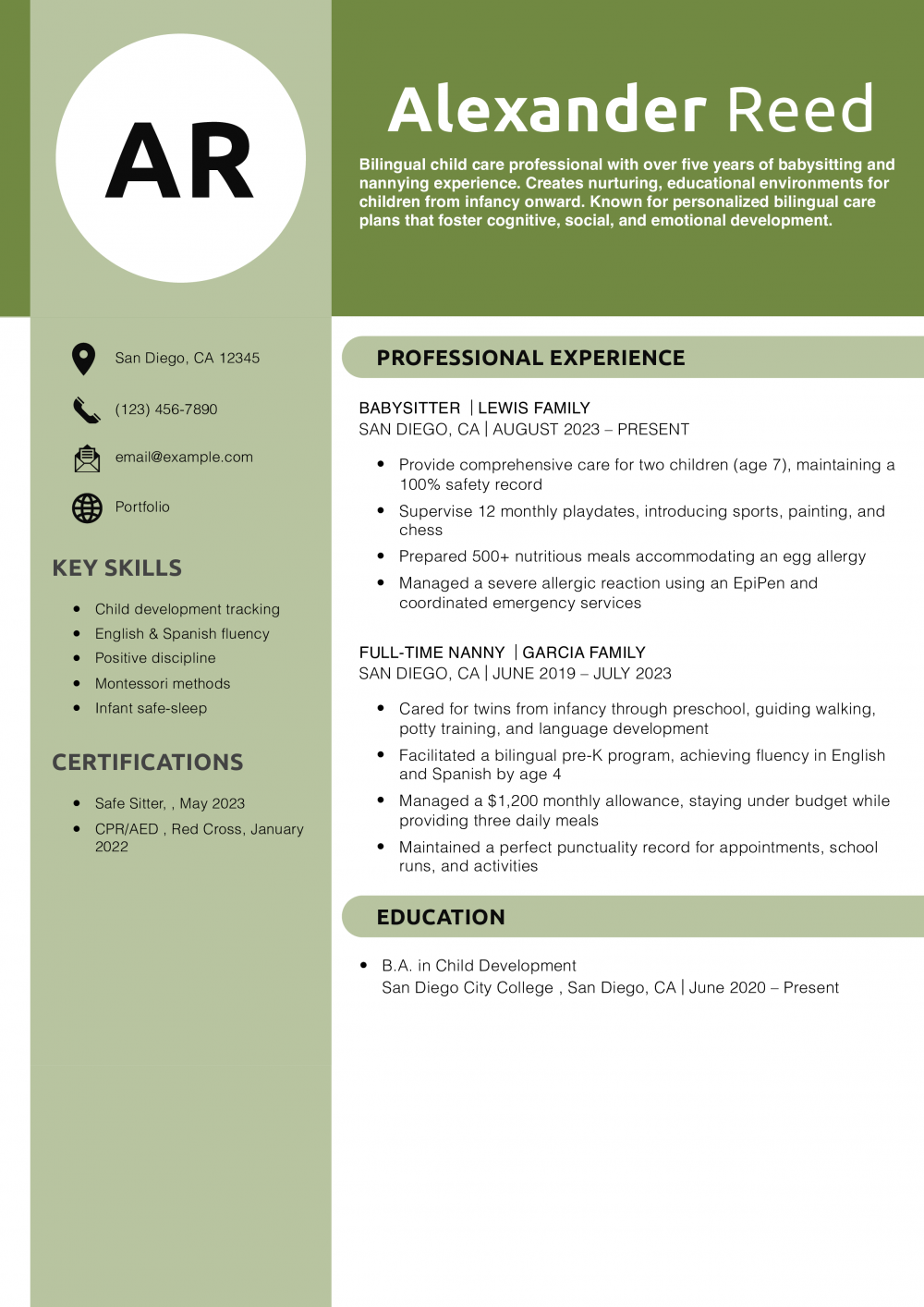 Bilingual Child Care Professional Resume Example