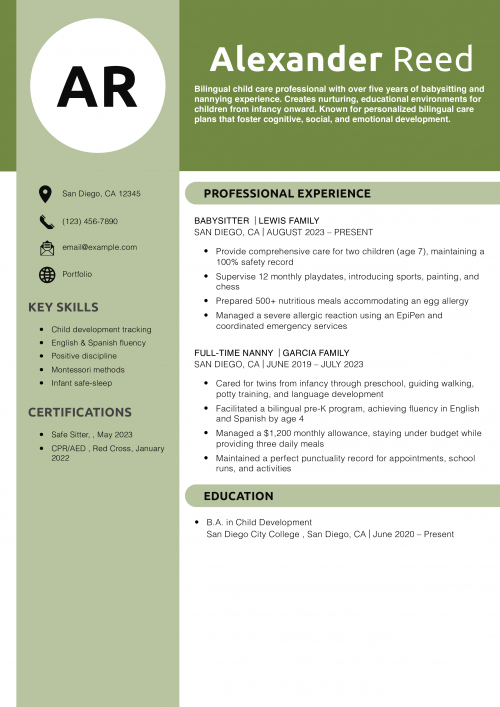 Bilingual Child Care Professional Resume Example