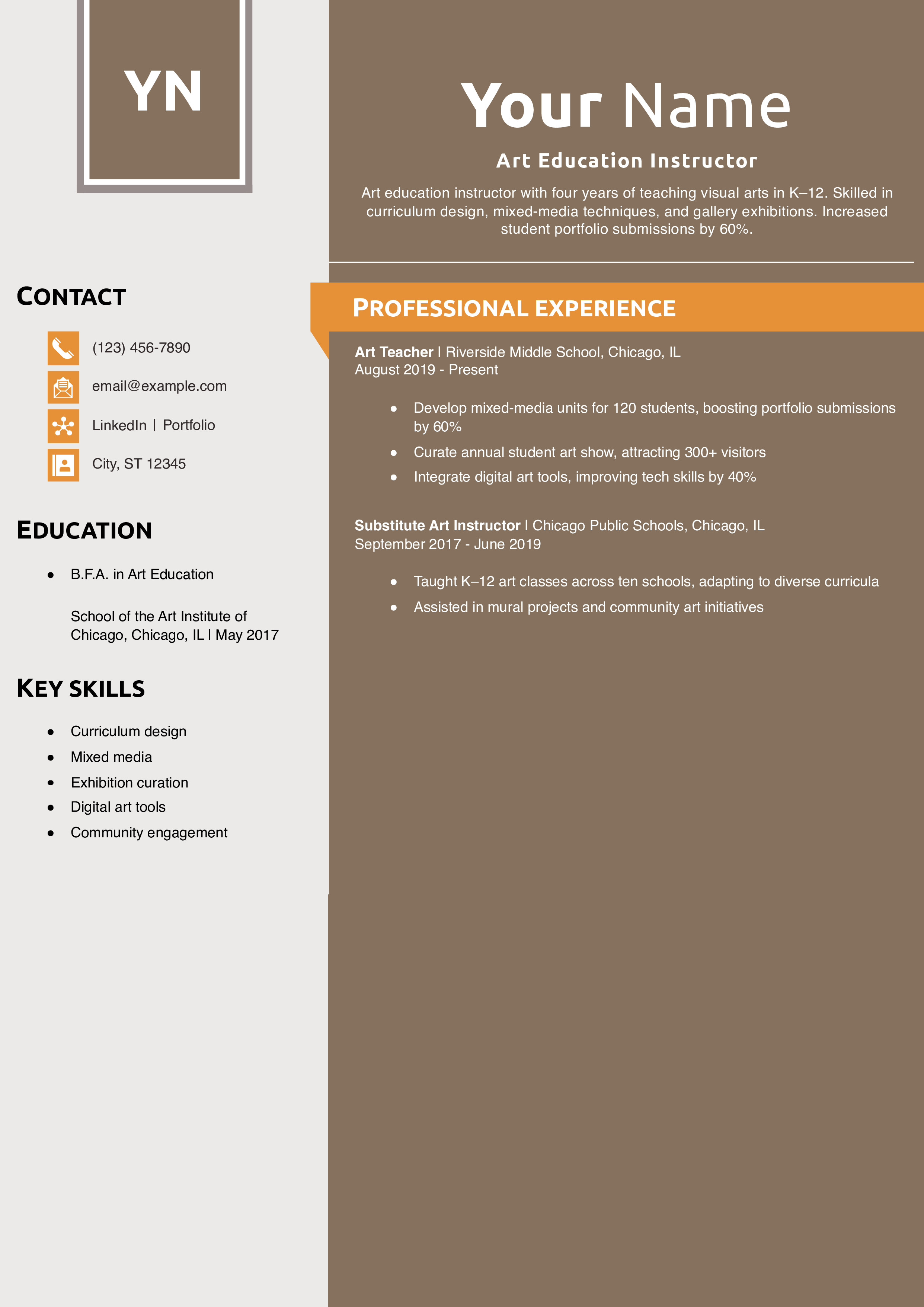 Art Education Instructor Resume Example