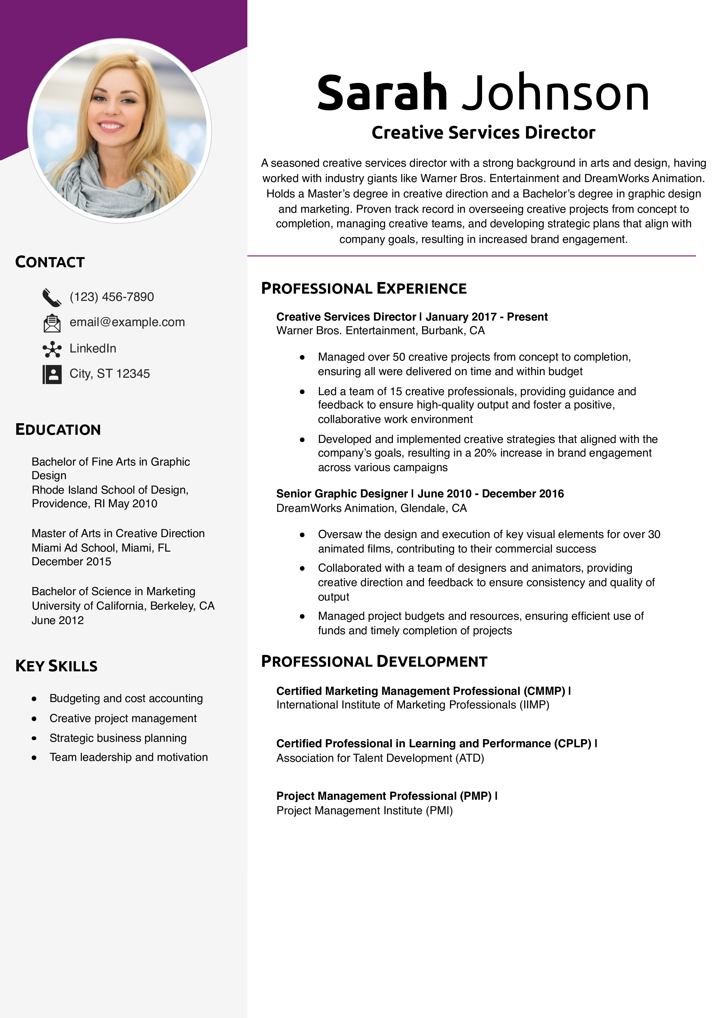 Creative Services Director Resume Example