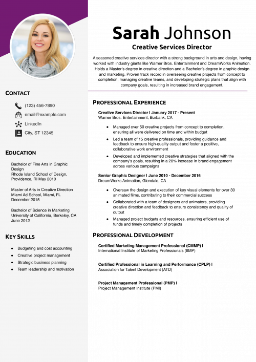 Creative Services Director Resume Example