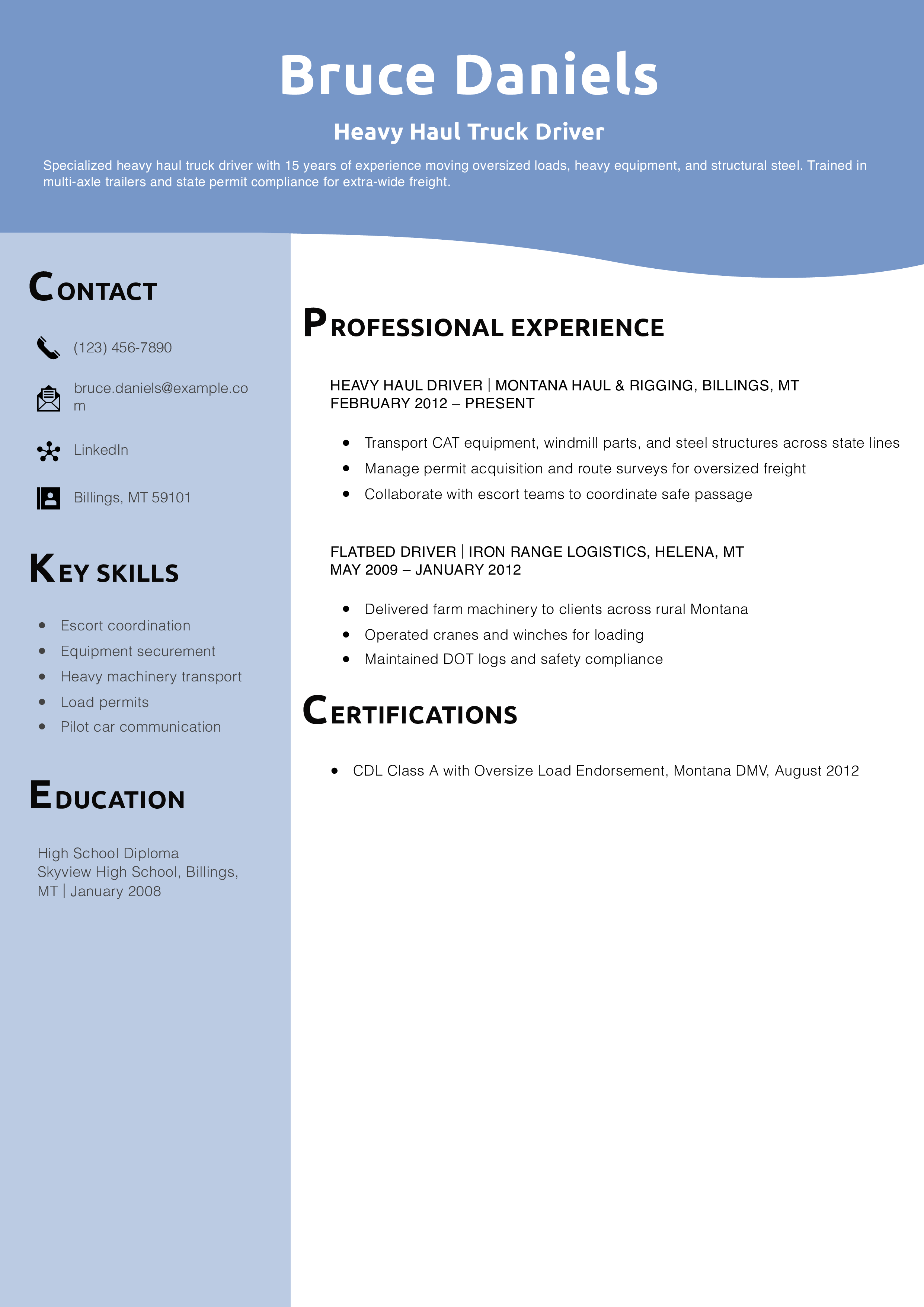 Heavy Haul Truck Driver Resume