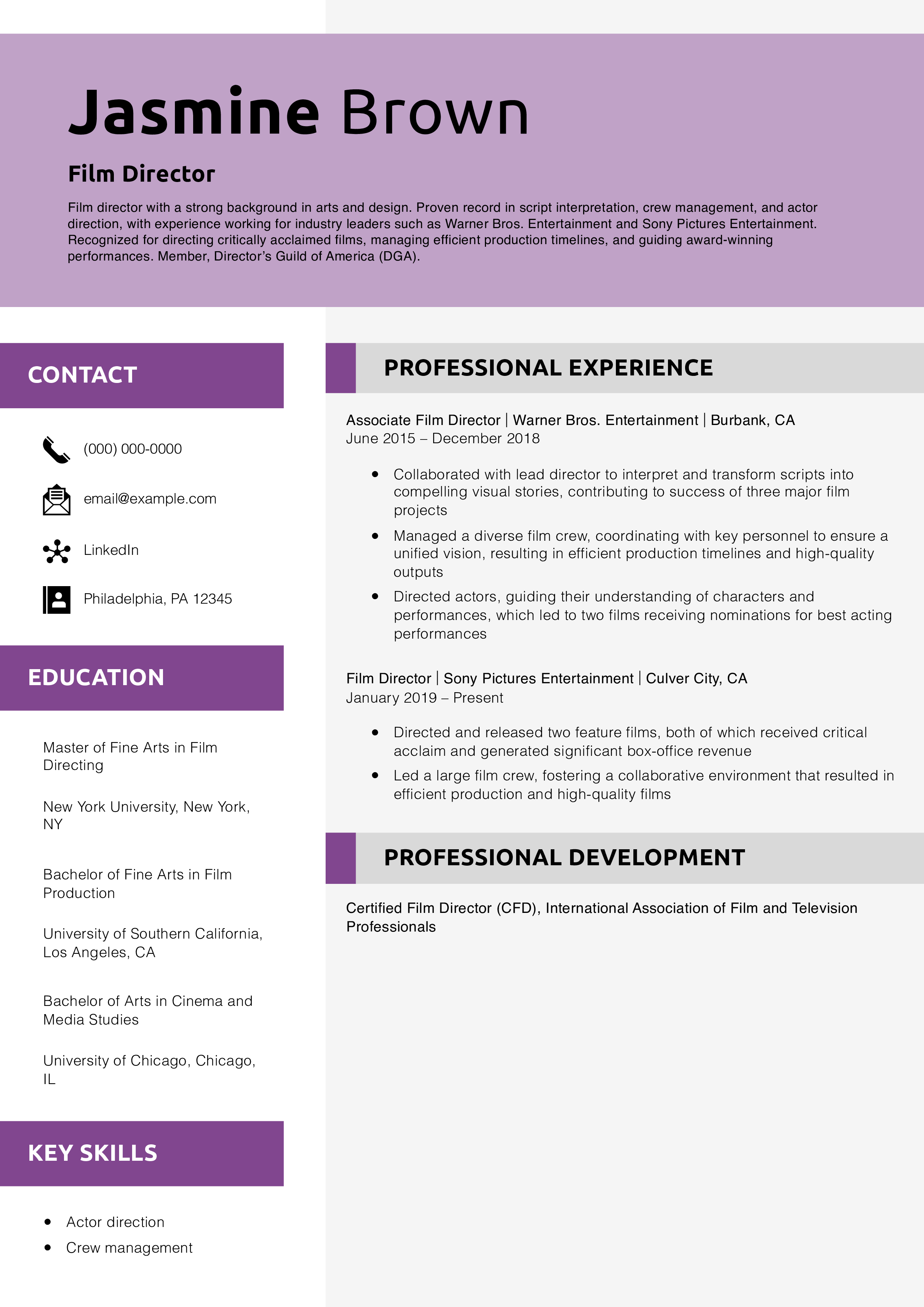 Film Director Resume Example