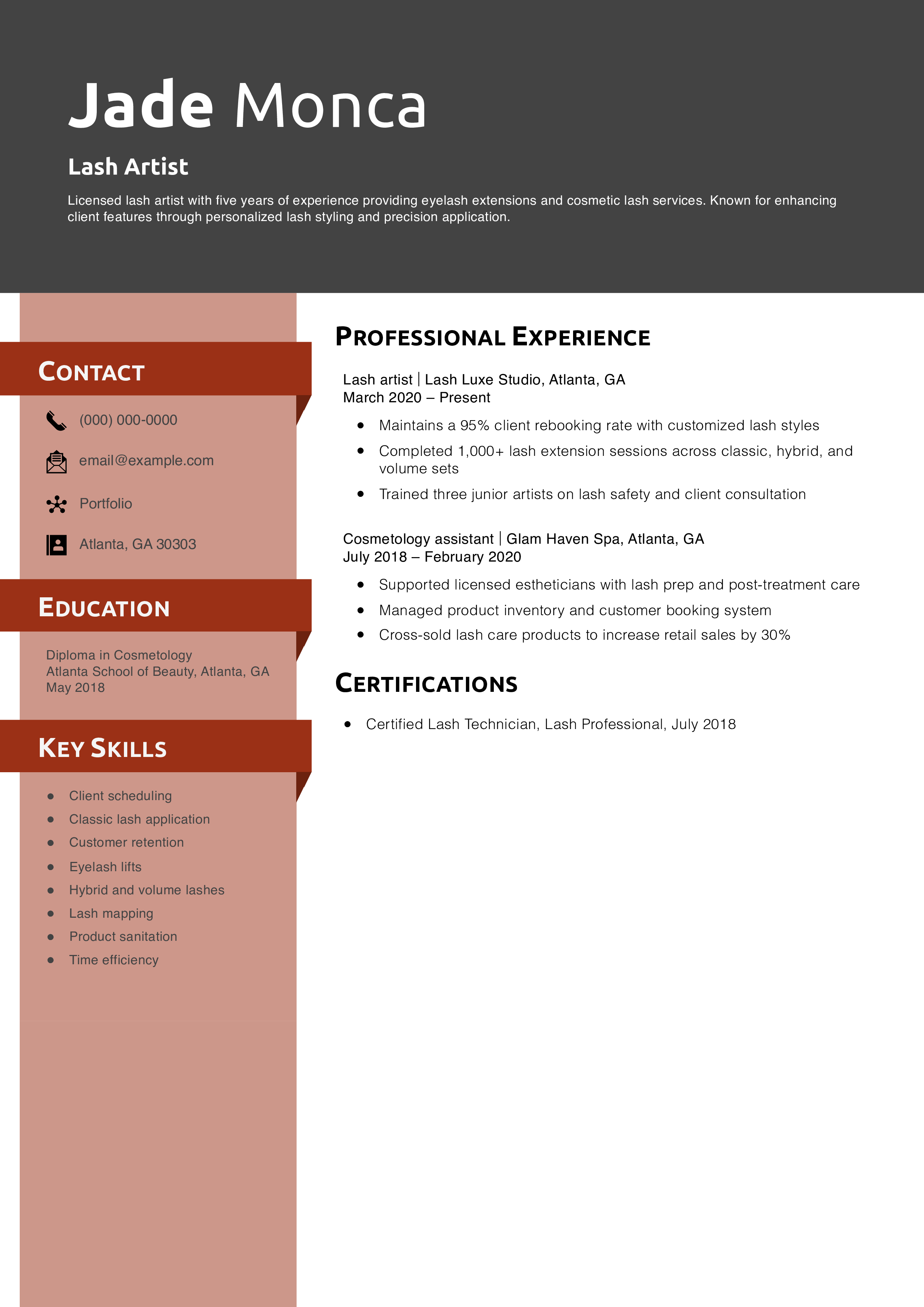 Lash Artist Resume Example