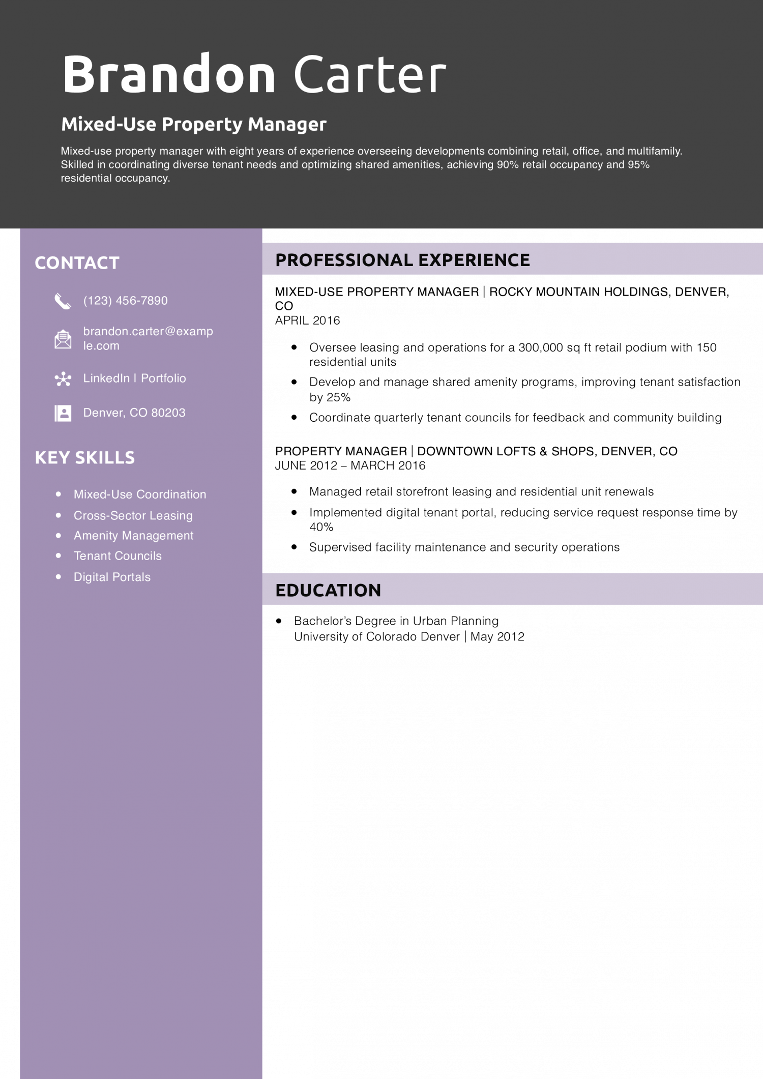 Mixed-Use Property Manager Resume Example