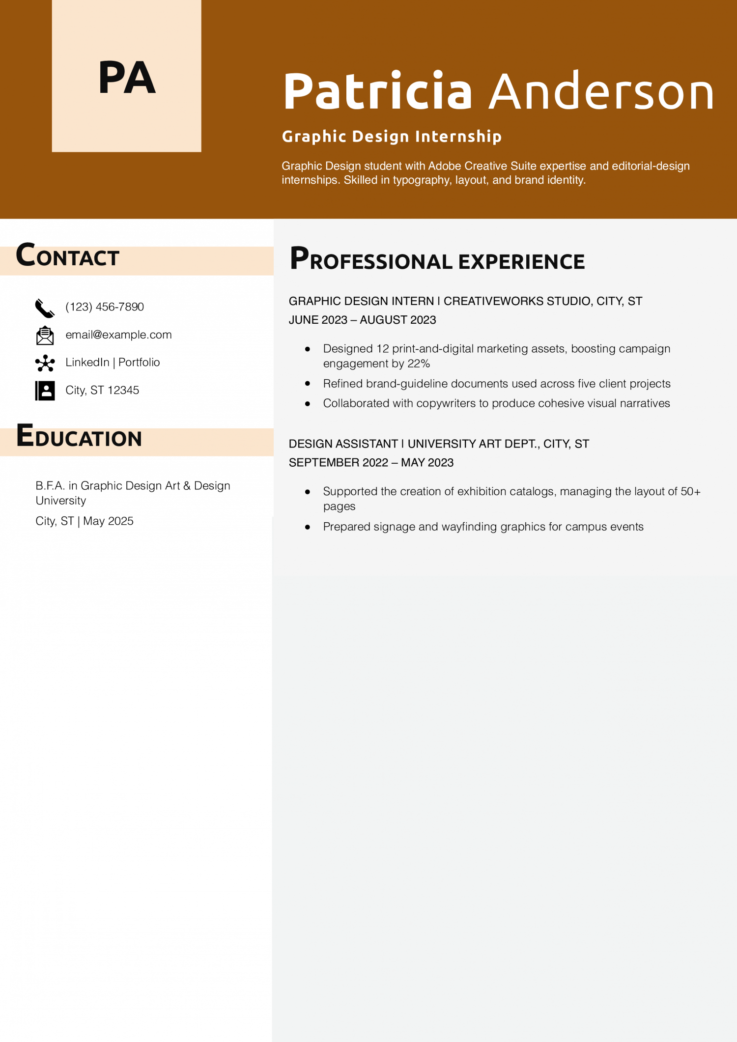 Graphic Design Internship Resume Example