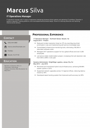 IT Operations Manager Resume Example