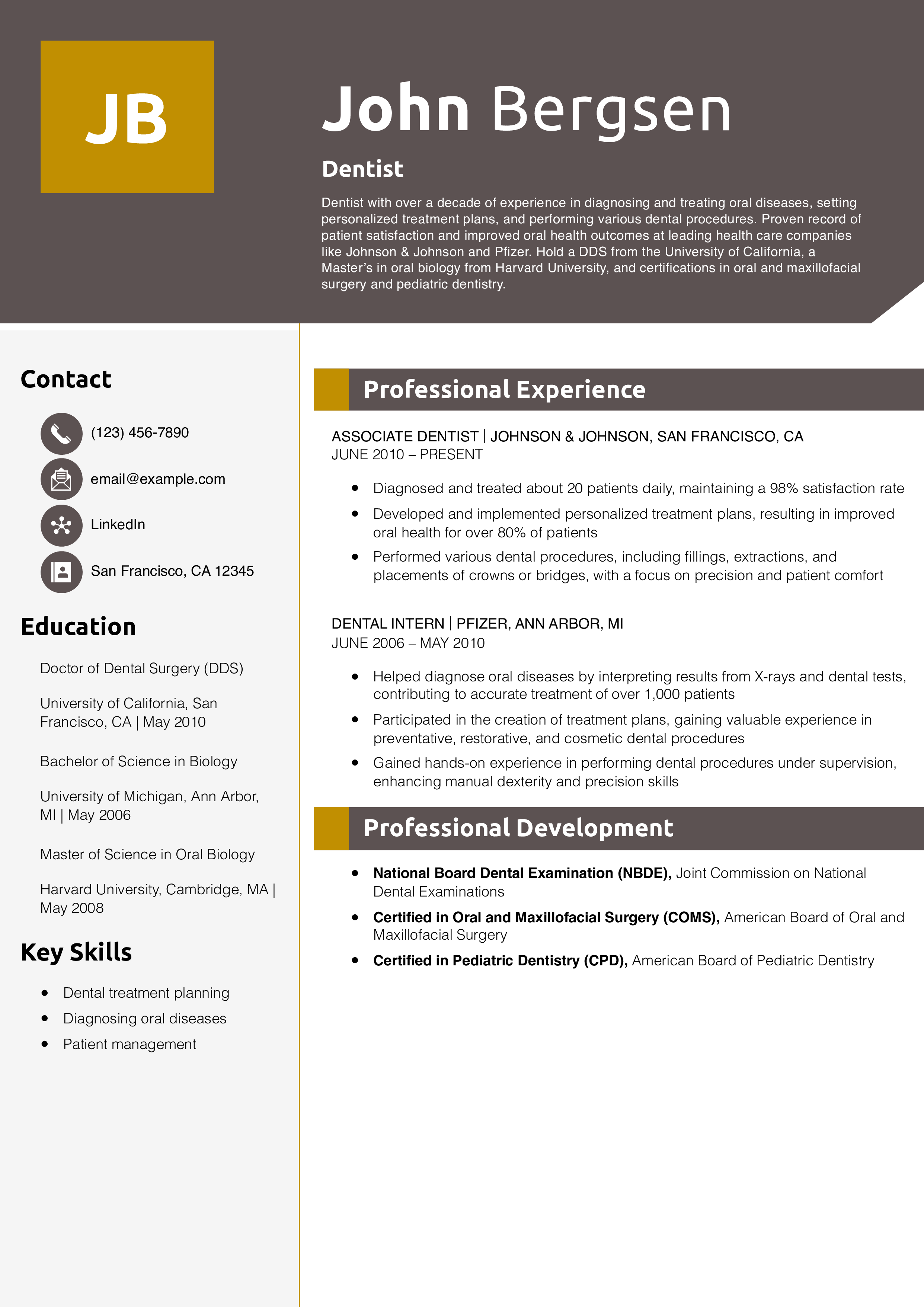 Dentist Resume Example
