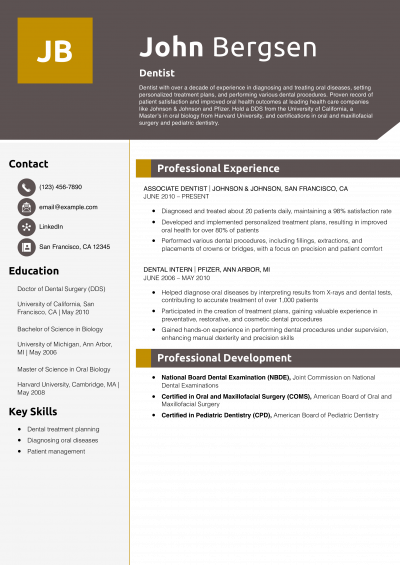 Dentist Resume Example