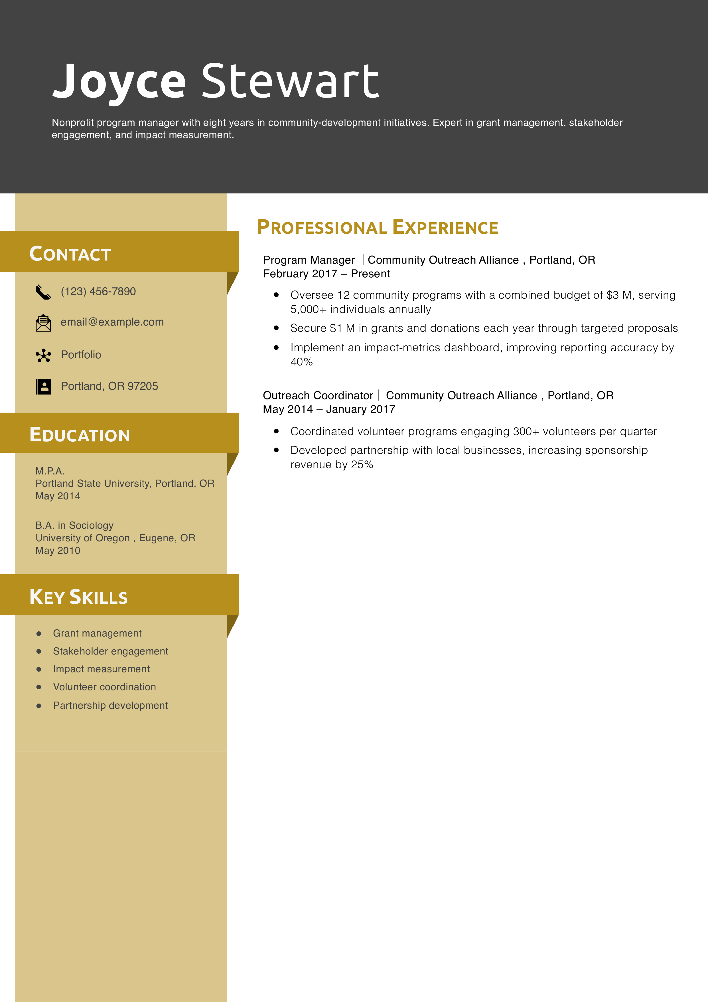Nonprofit Program Manager Resume Example