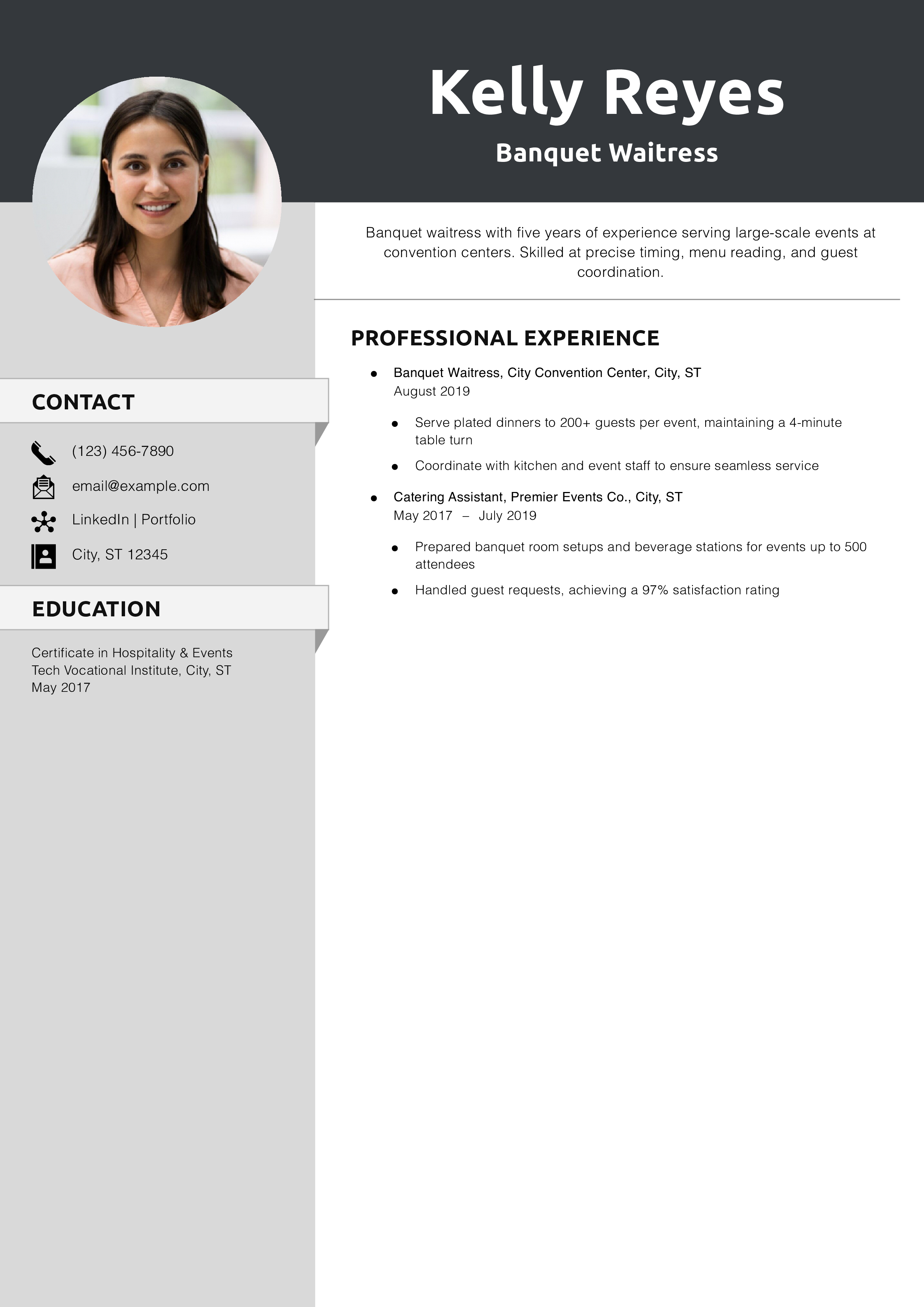 Banquet Waitress Resume Exampl
