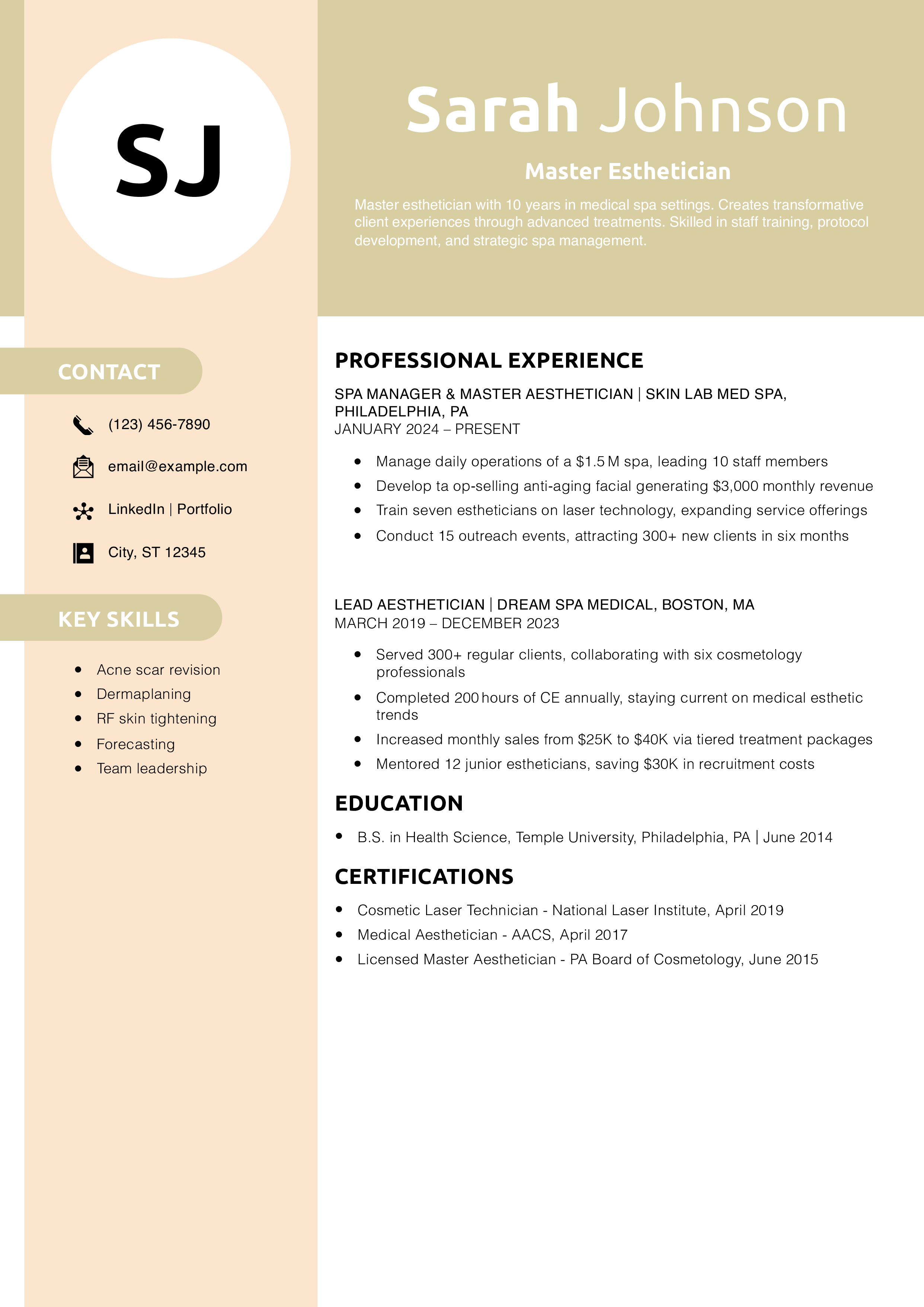 Master Esthetician Resume Example