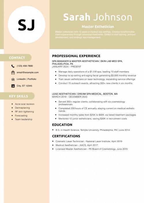 Master Esthetician Resume Example