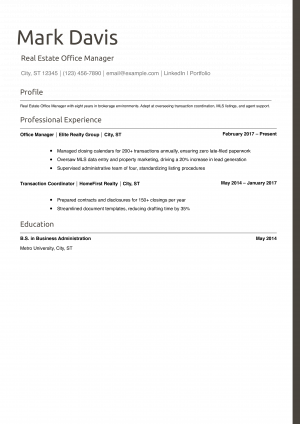 Real Estate Office Manager Resume Example