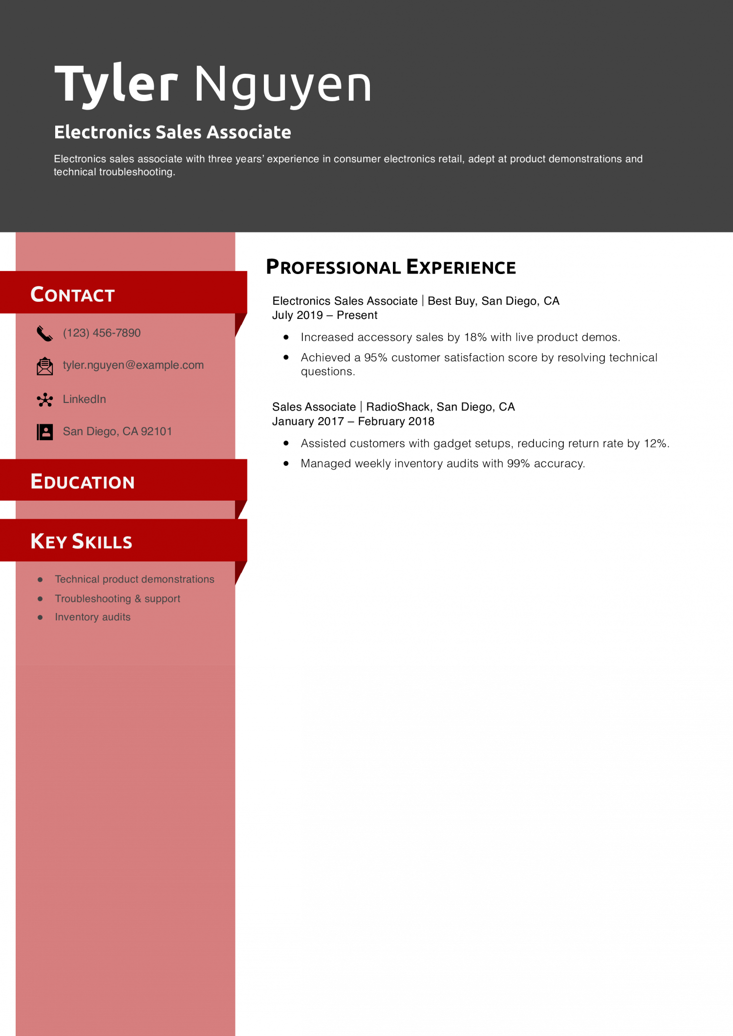 Electronics Sales Associate Resume Example