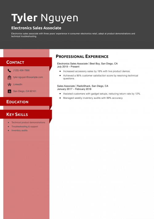 Electronics Sales Associate Resume Example