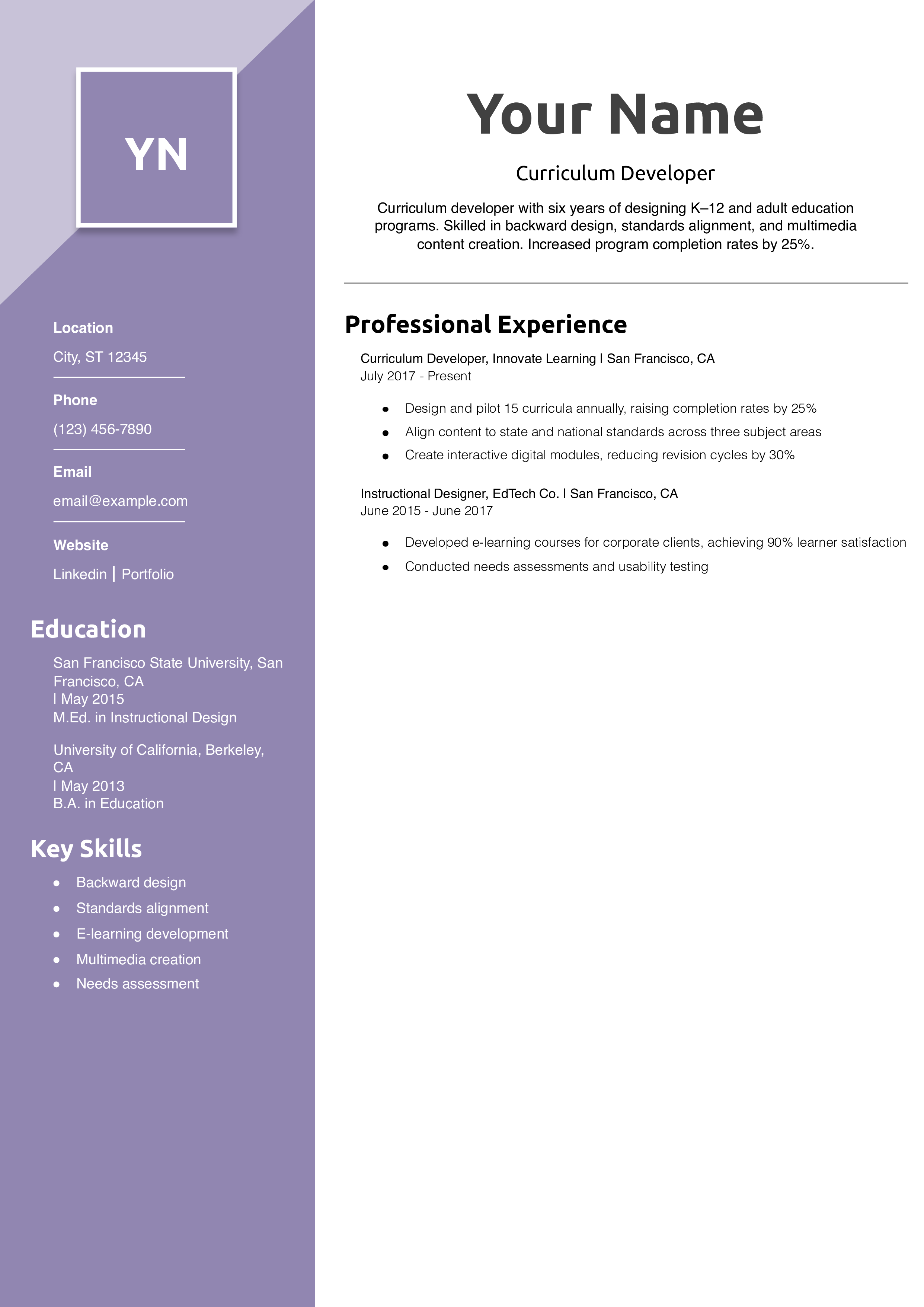 Curriculum Developer Resume Example