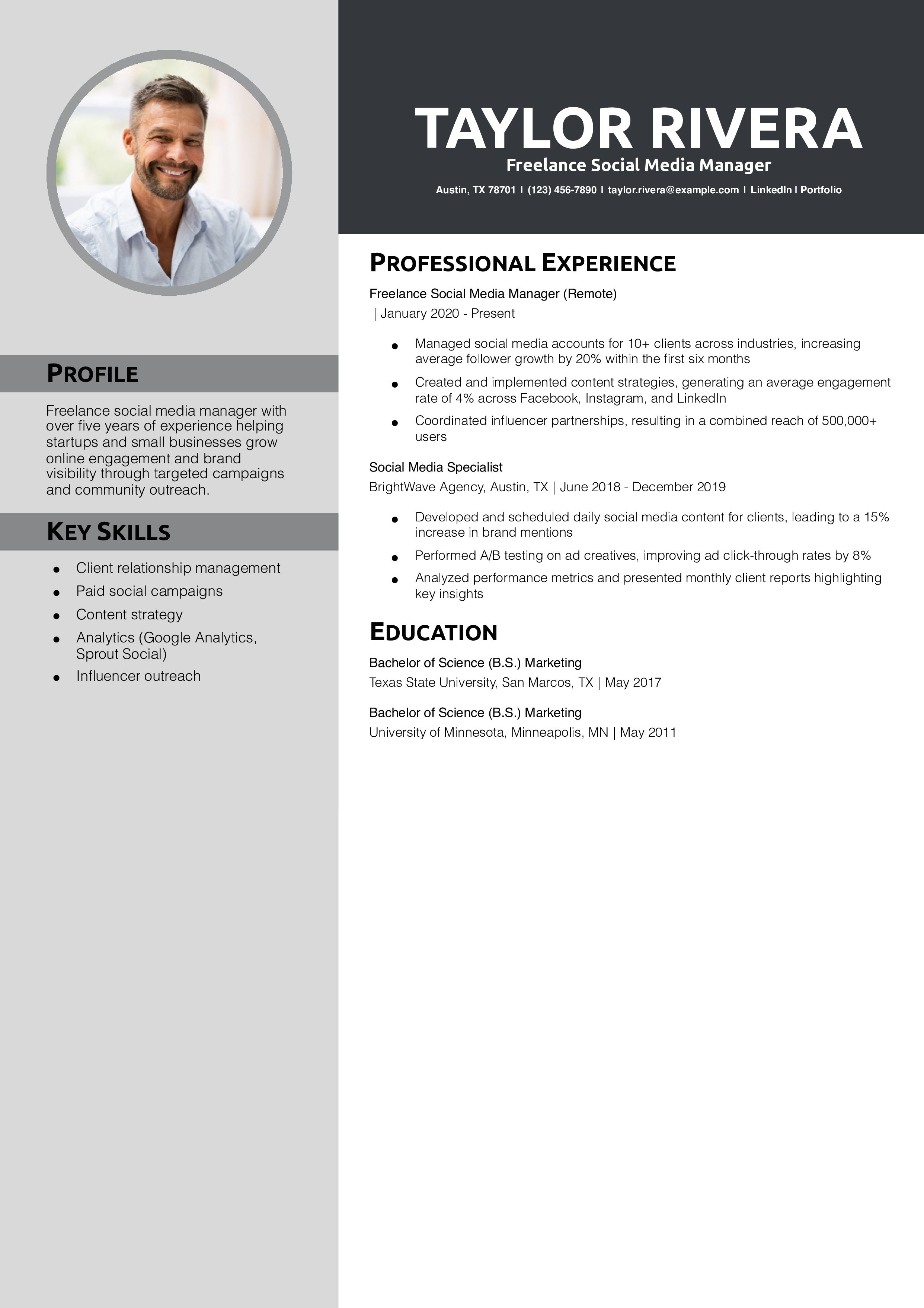 Freelance Social Media Manager Resume Example