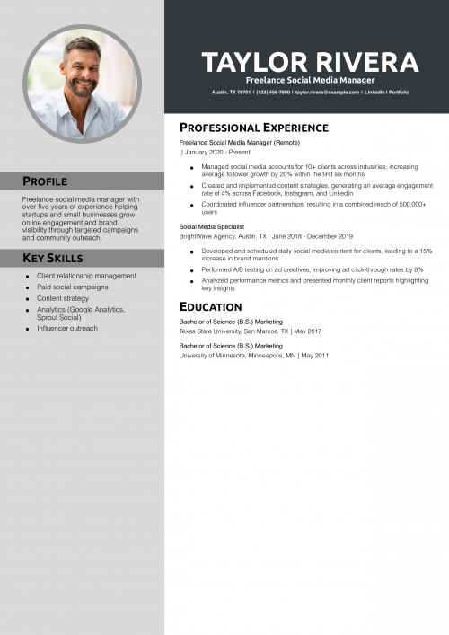 Freelance Social Media Manager Resume Example