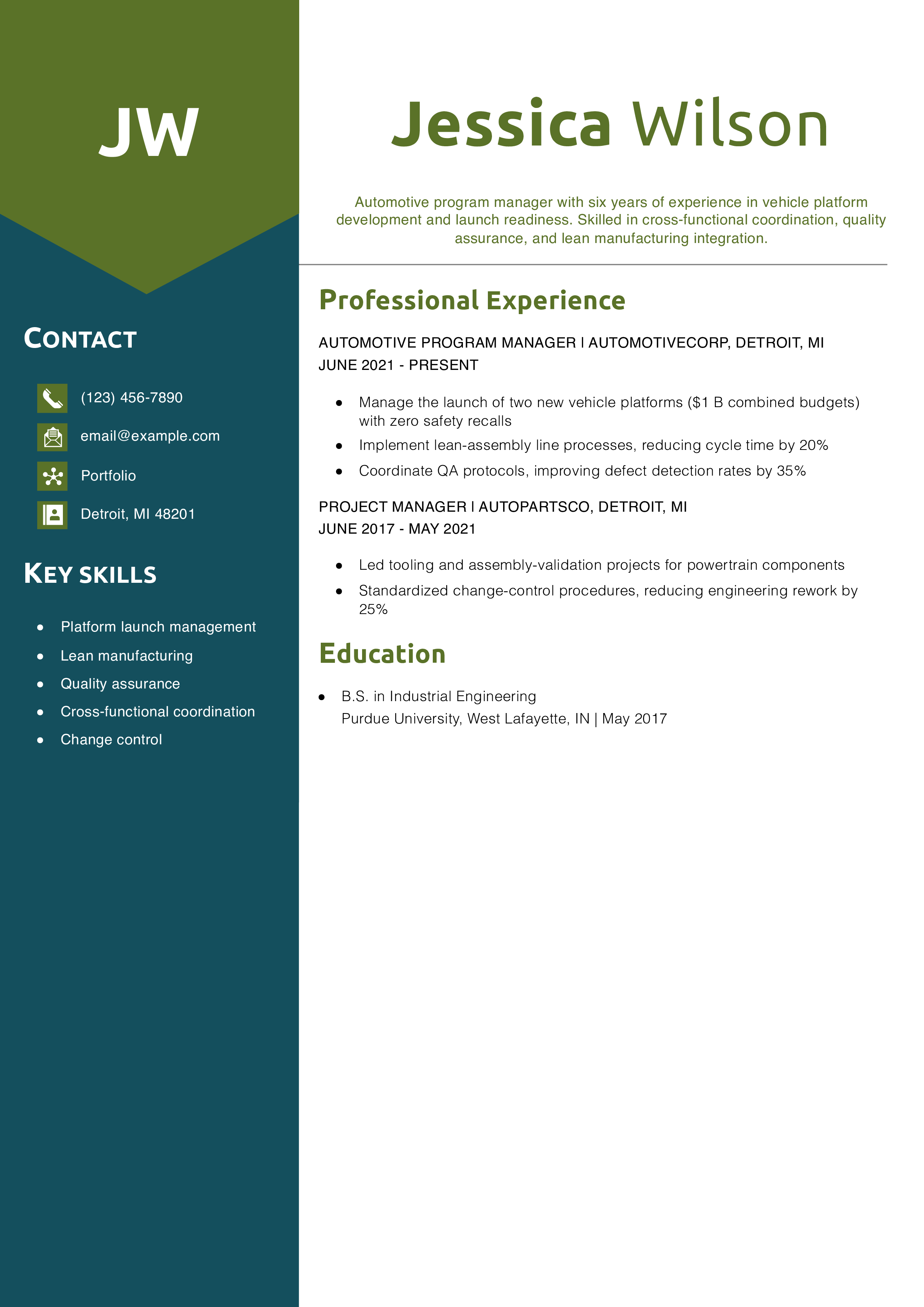 Automotive Program Manager Resume Example