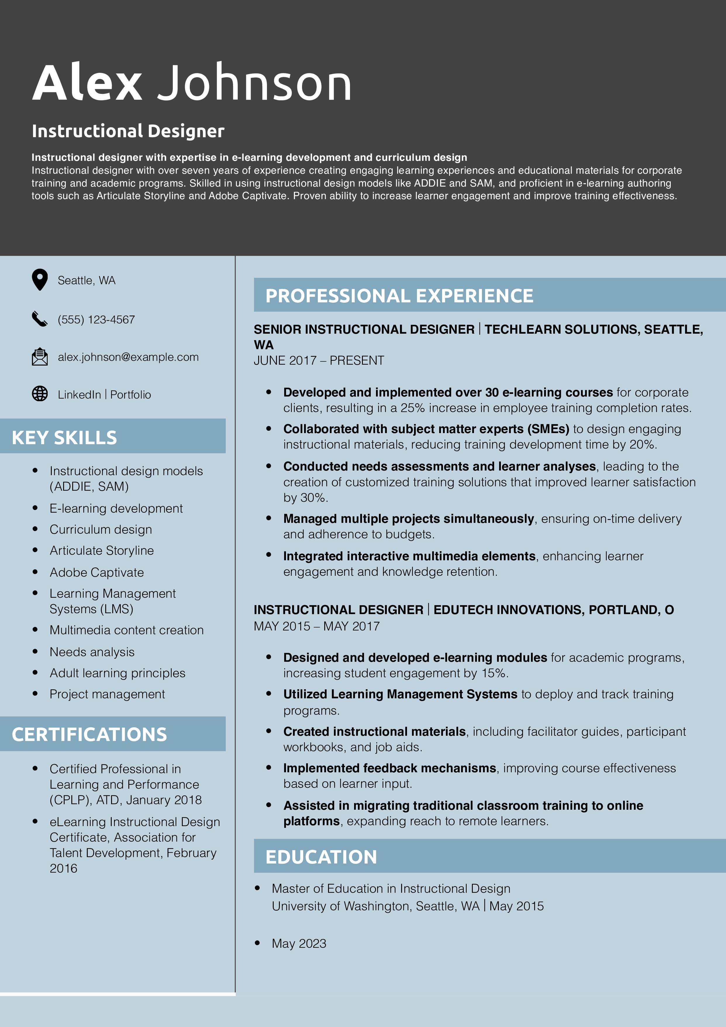 Instructional Designer Resume Example