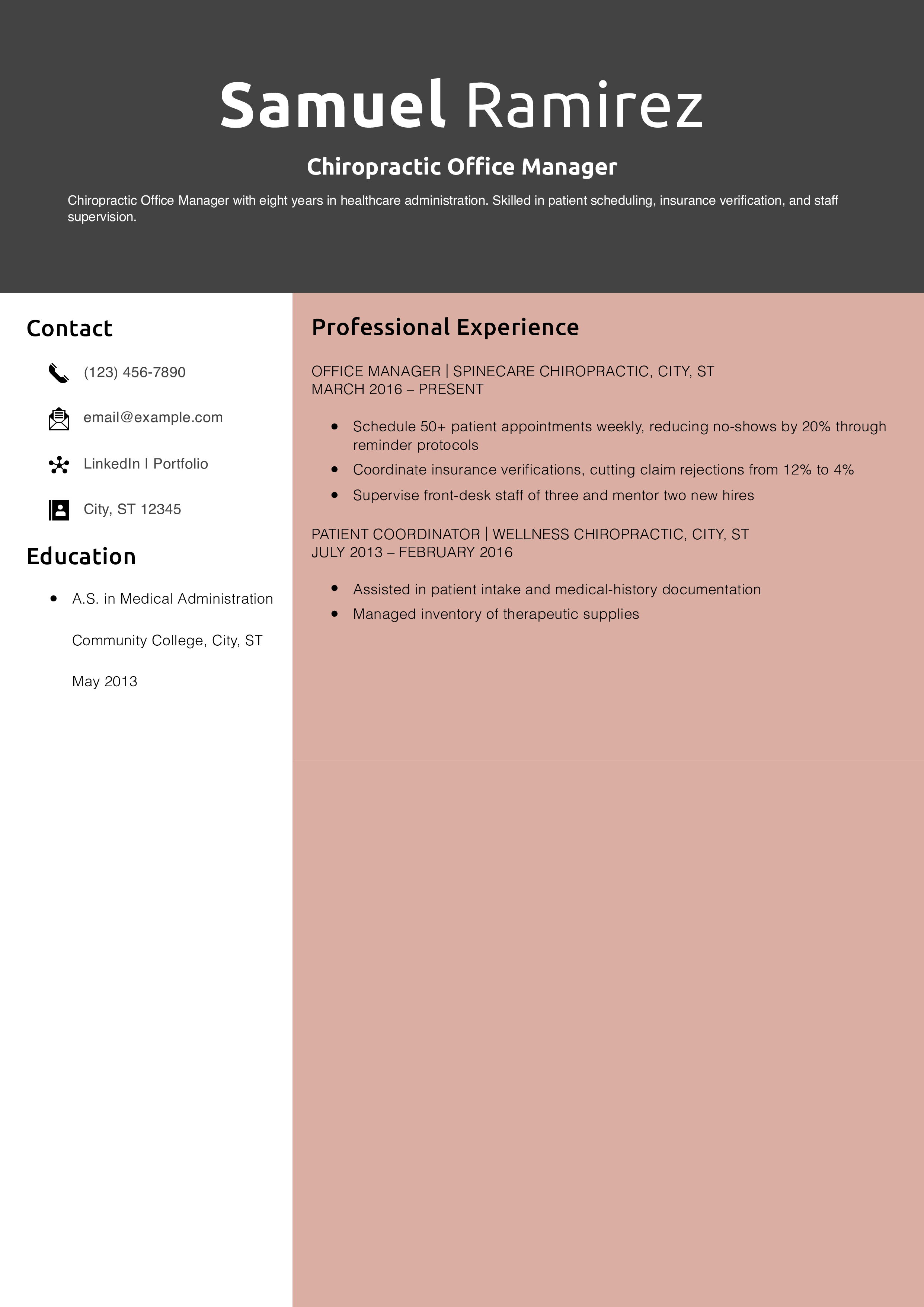 Chiropractic Office Manager Resume Example