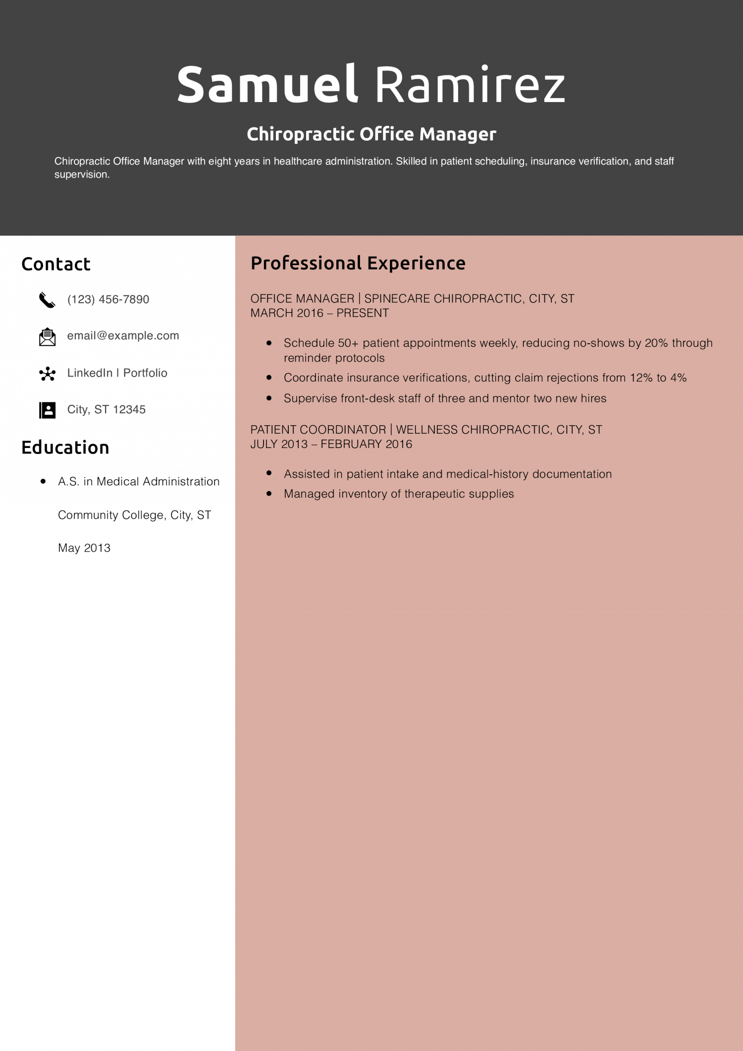 Chiropractic Office Manager Resume Example