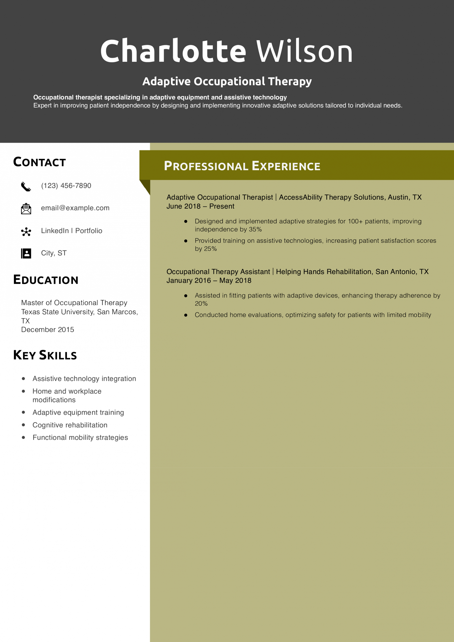 Adaptive Occupational Therapy Resume