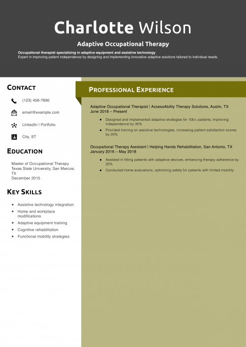 Adaptive Occupational Therapy Resume