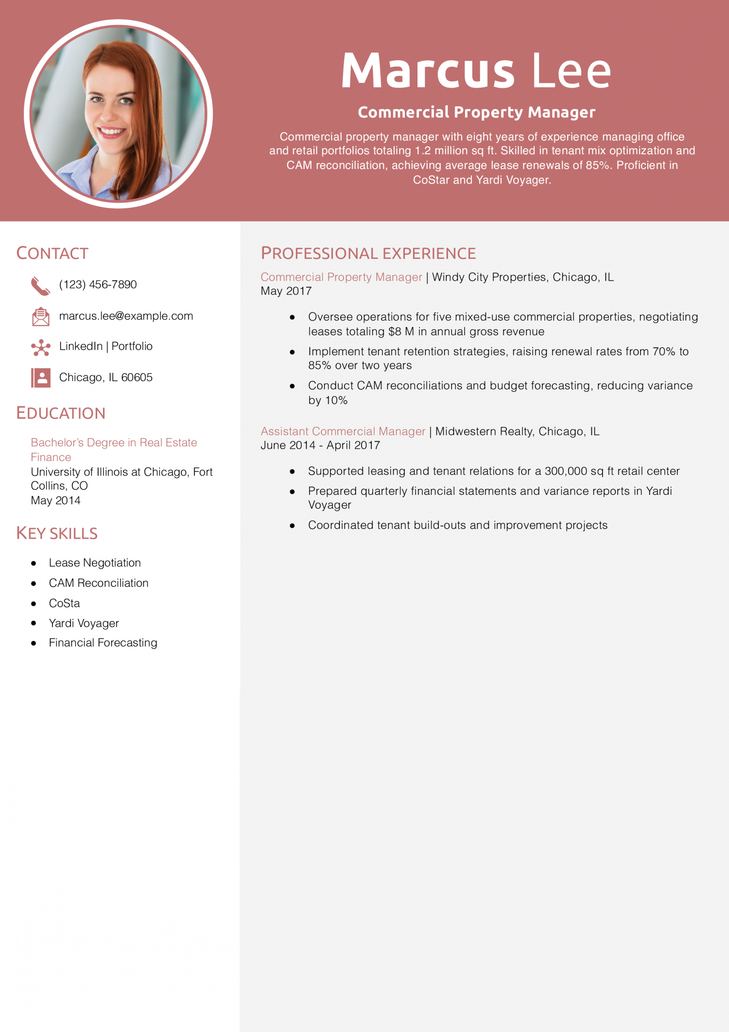 Commercial Property Manager Resume Example
