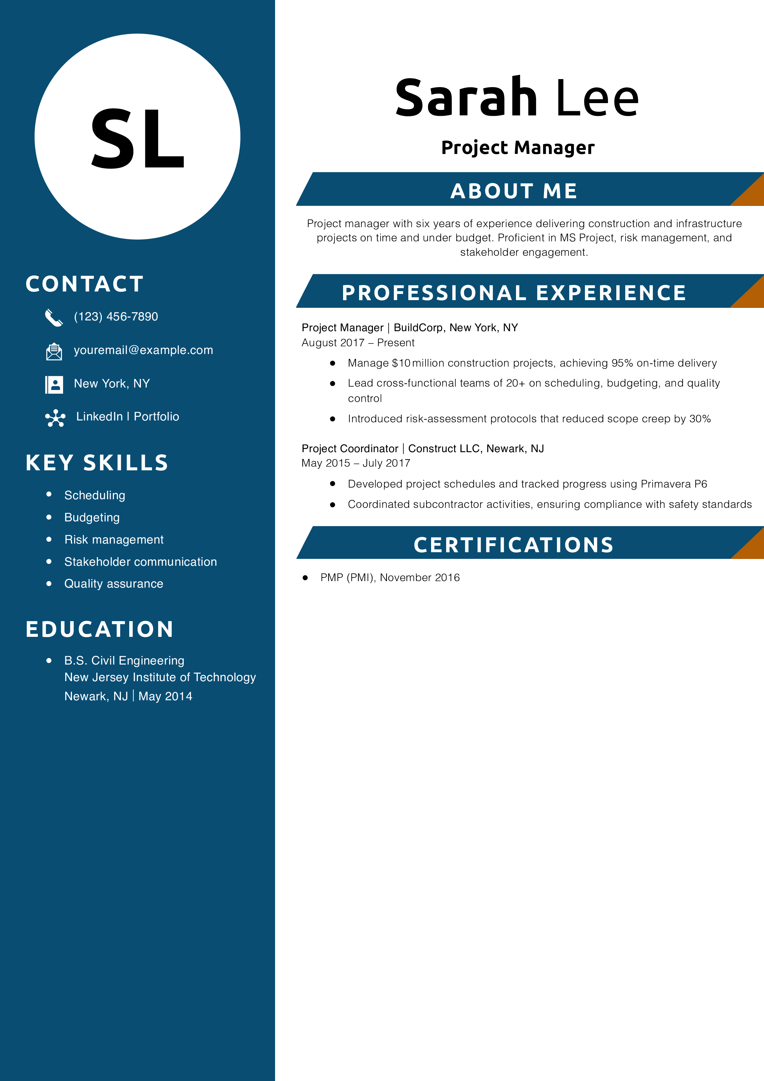 Project Manager Resume Example