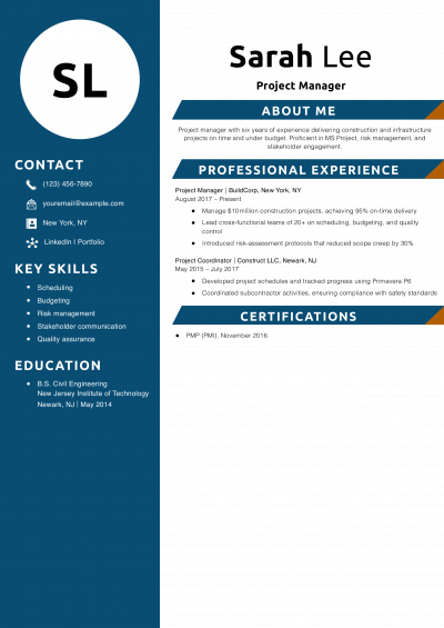 Project Manager Resume Example
