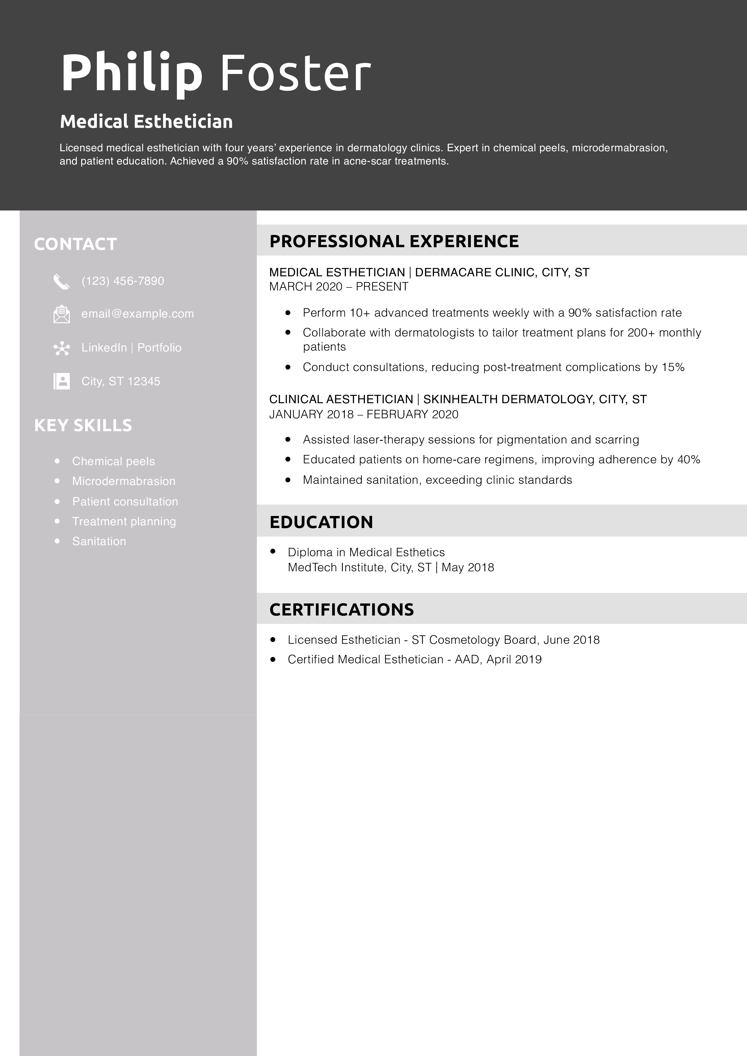 Medical Esthetician Resume Example