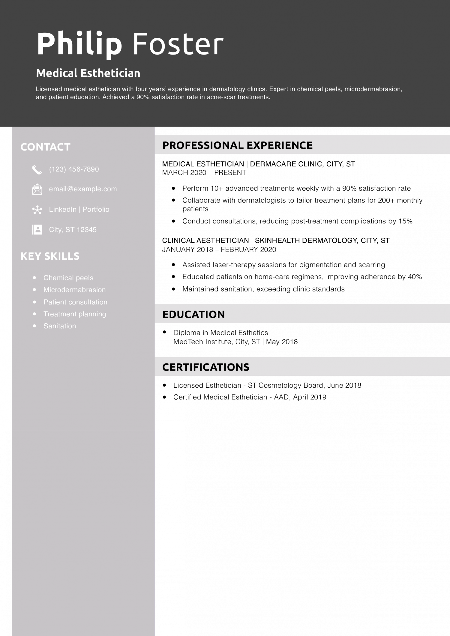 Medical Esthetician Resume Example