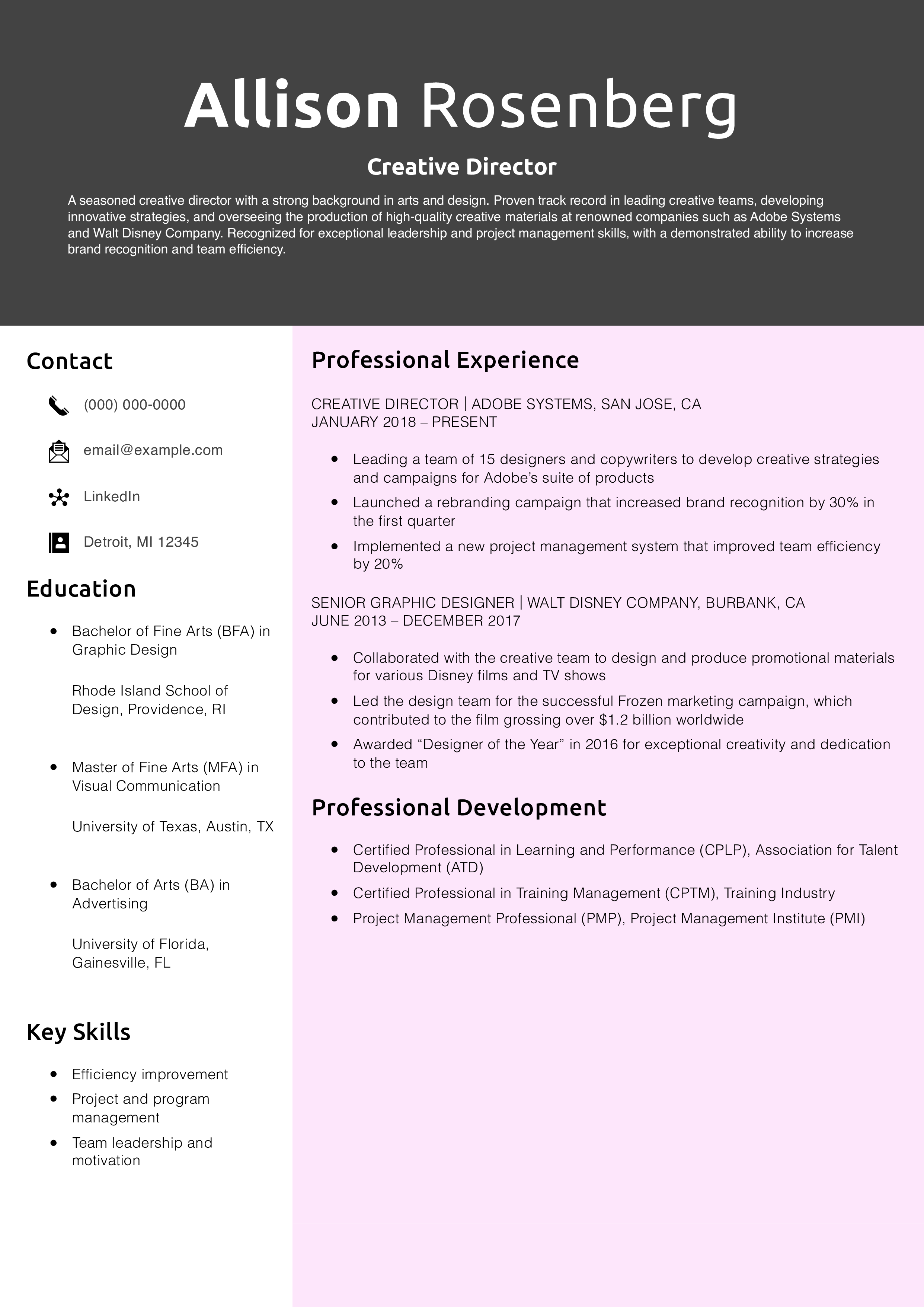 Creative Director Resume Example