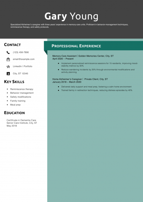 Alzheimer’s Caregiver Resume Example